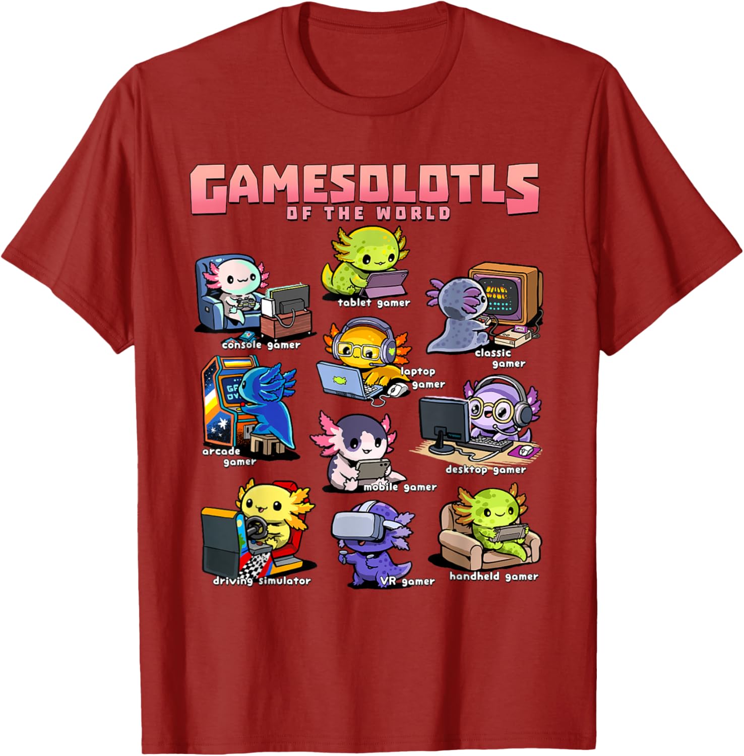 Diverse Gamer Axolotl Collection T-Shirt for Fun Game Lovers - 4