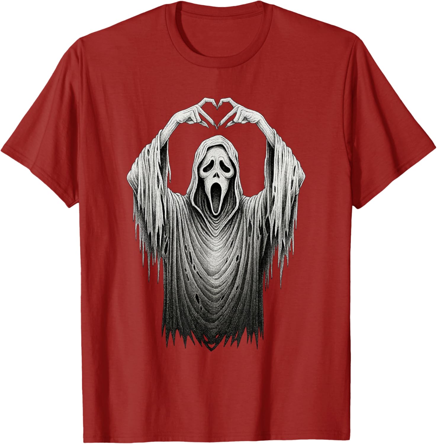 Vintage Ghost Face Heart Sign T-Shirt for Halloween Lovers - 25