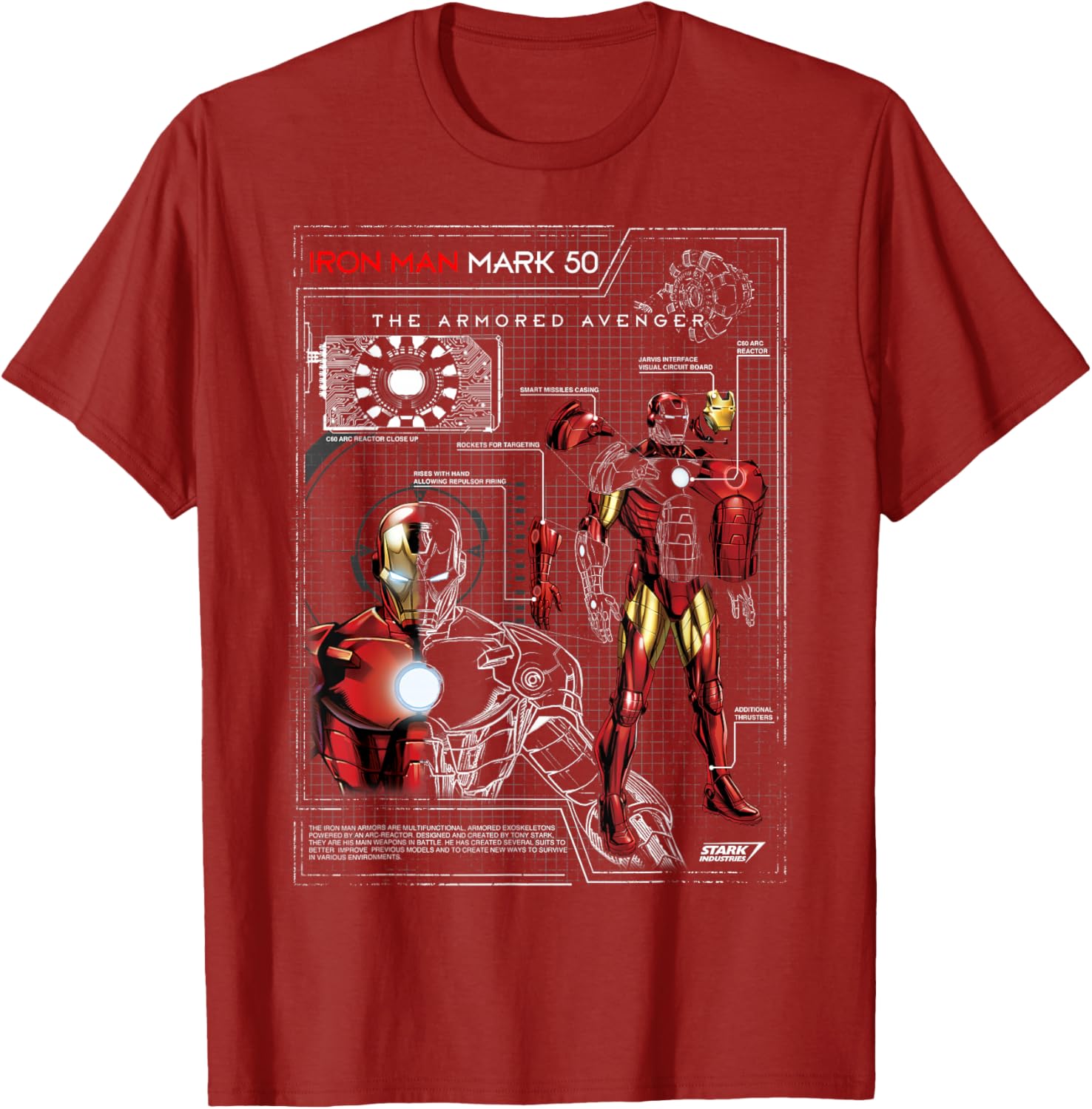Iron Man Armor Plated Suit Blueprint Schematic Graphic T-Shirt for Fans - 3