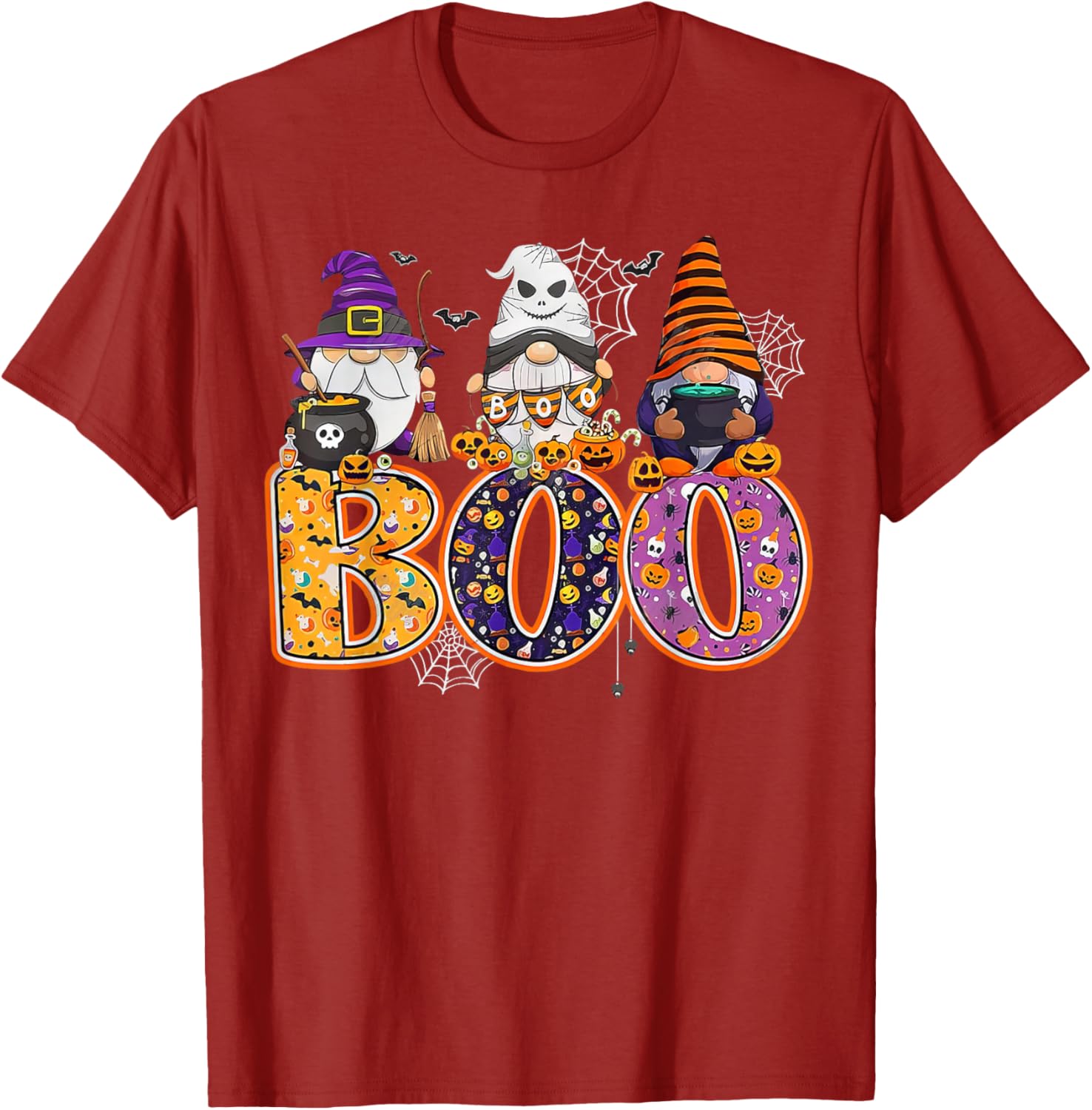 Funny Halloween Gnome T-Shirt with Boo Witch Pumpkins and Spiders - 23