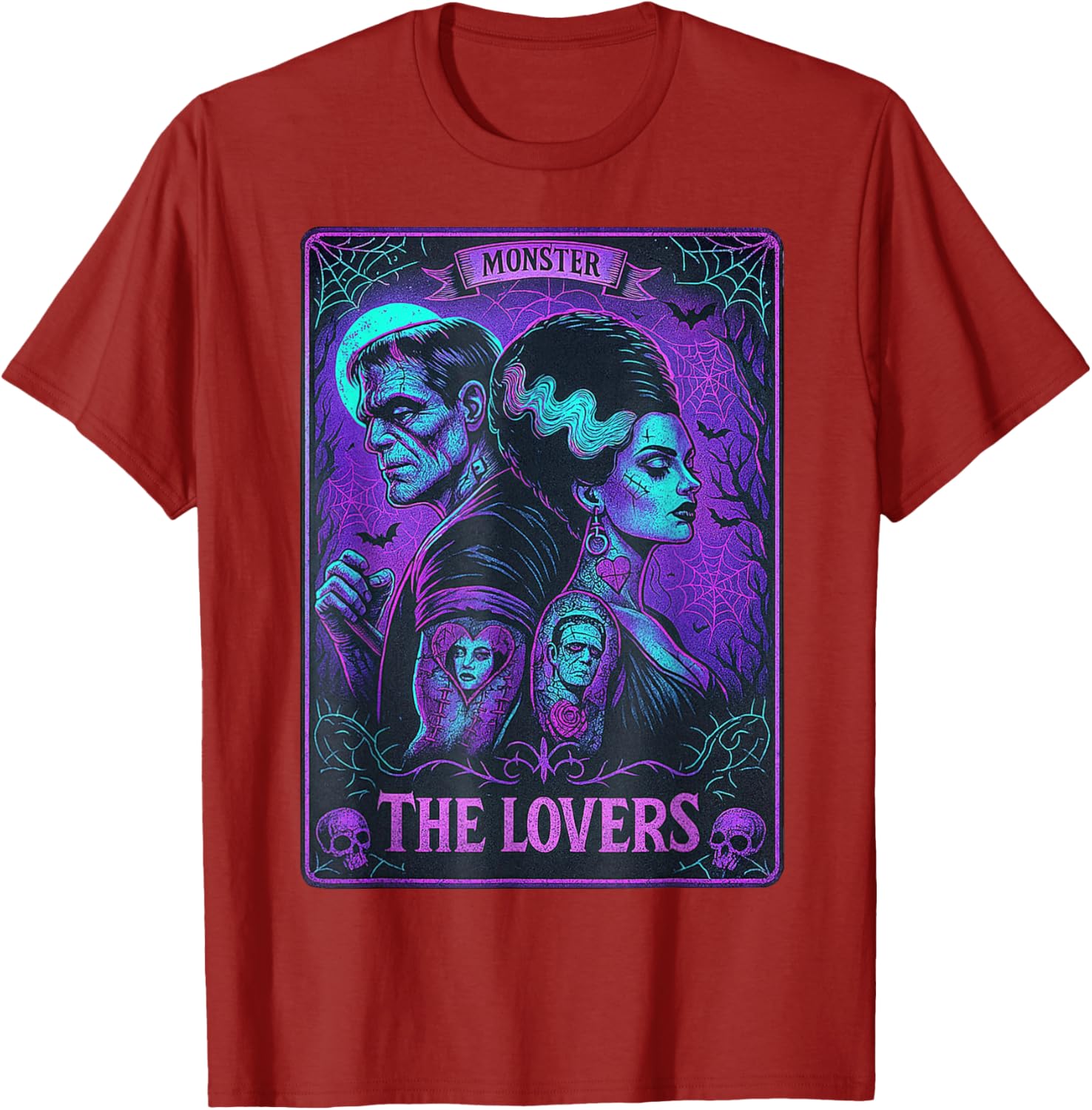 Monster Frankenstein and Bride Lovers Tarot Card T-Shirt for Fans - 8