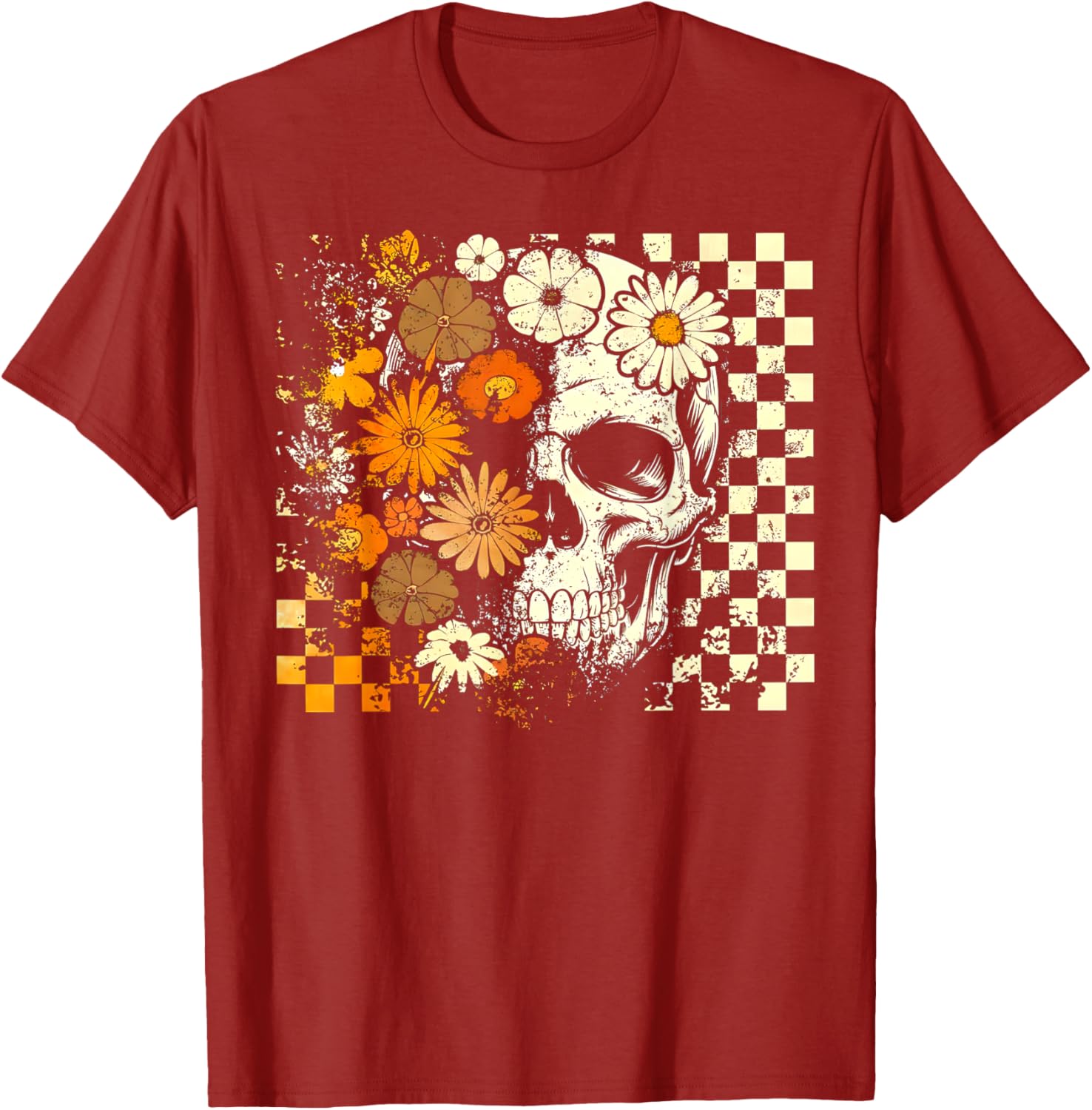 Boho Floral Skull Halloween T-Shirt for Girls and Women - Trendy Style - 12