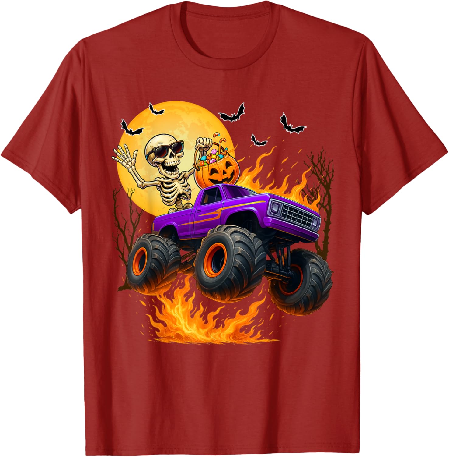 Spooky Skeleton Monster Truck Halloween T-Shirt for Boys Fun Outfit - 16