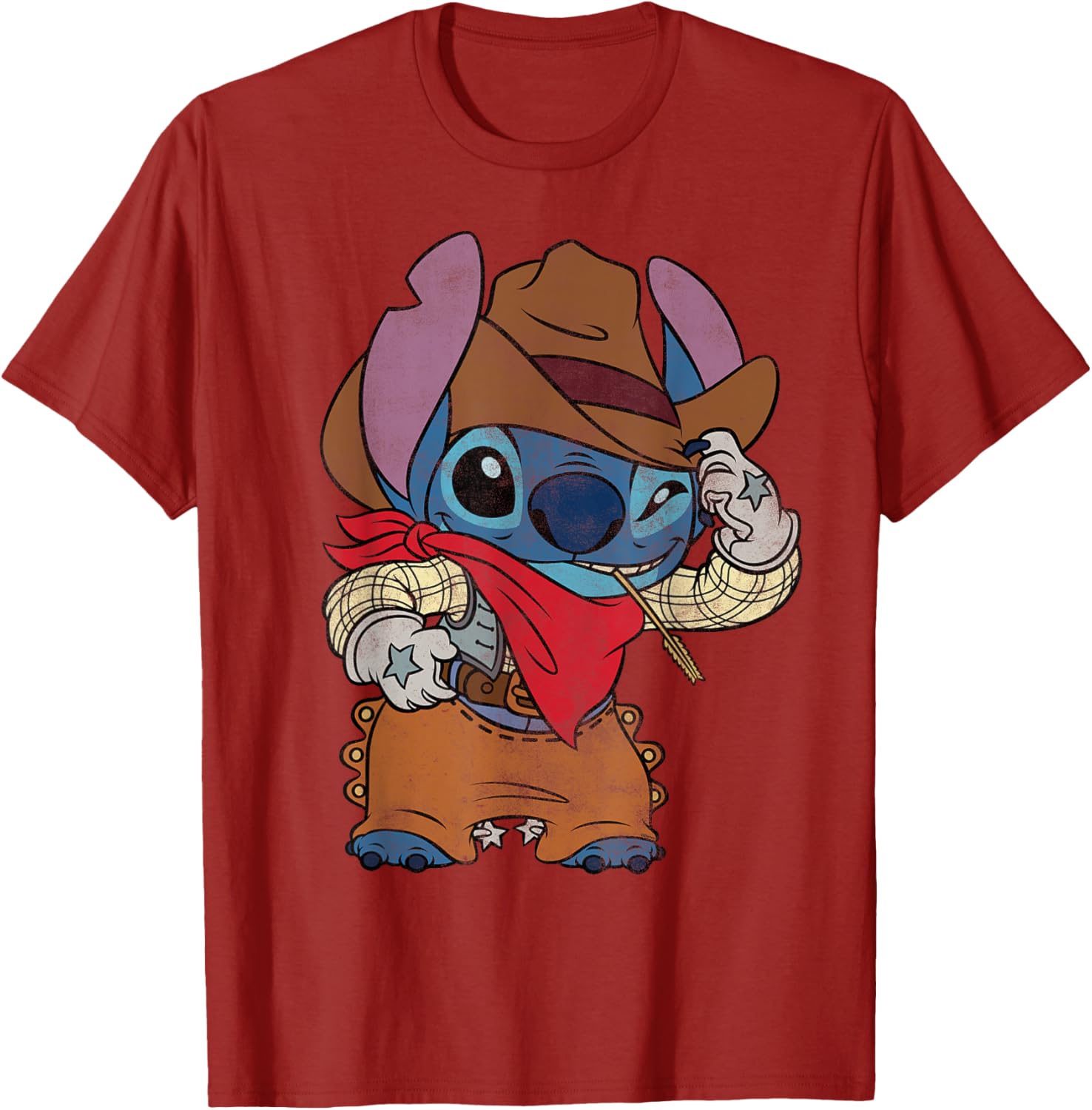 Disney Stitch Cowboy Costume T-Shirt Vintage Western Style Apparel - 3