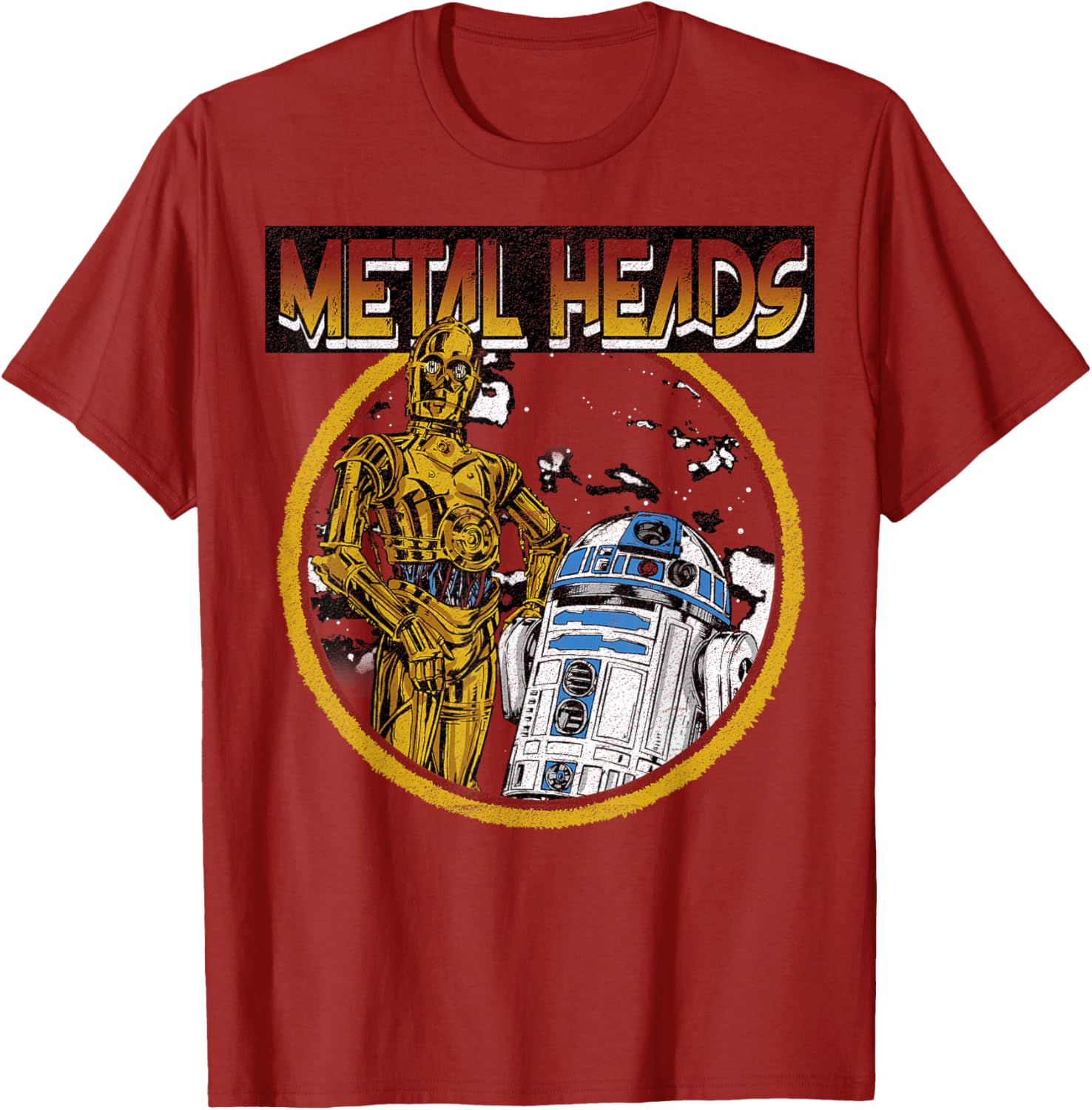 Star Wars R2-D2 C-3PO Metal Heads Circle Portrait T-Shirt for Fans - 6