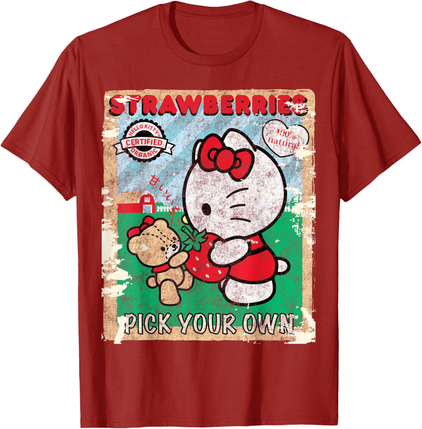 Cute Hello Kitty Strawberry Picking Farm T-Shirt for Kids and Adults - 20