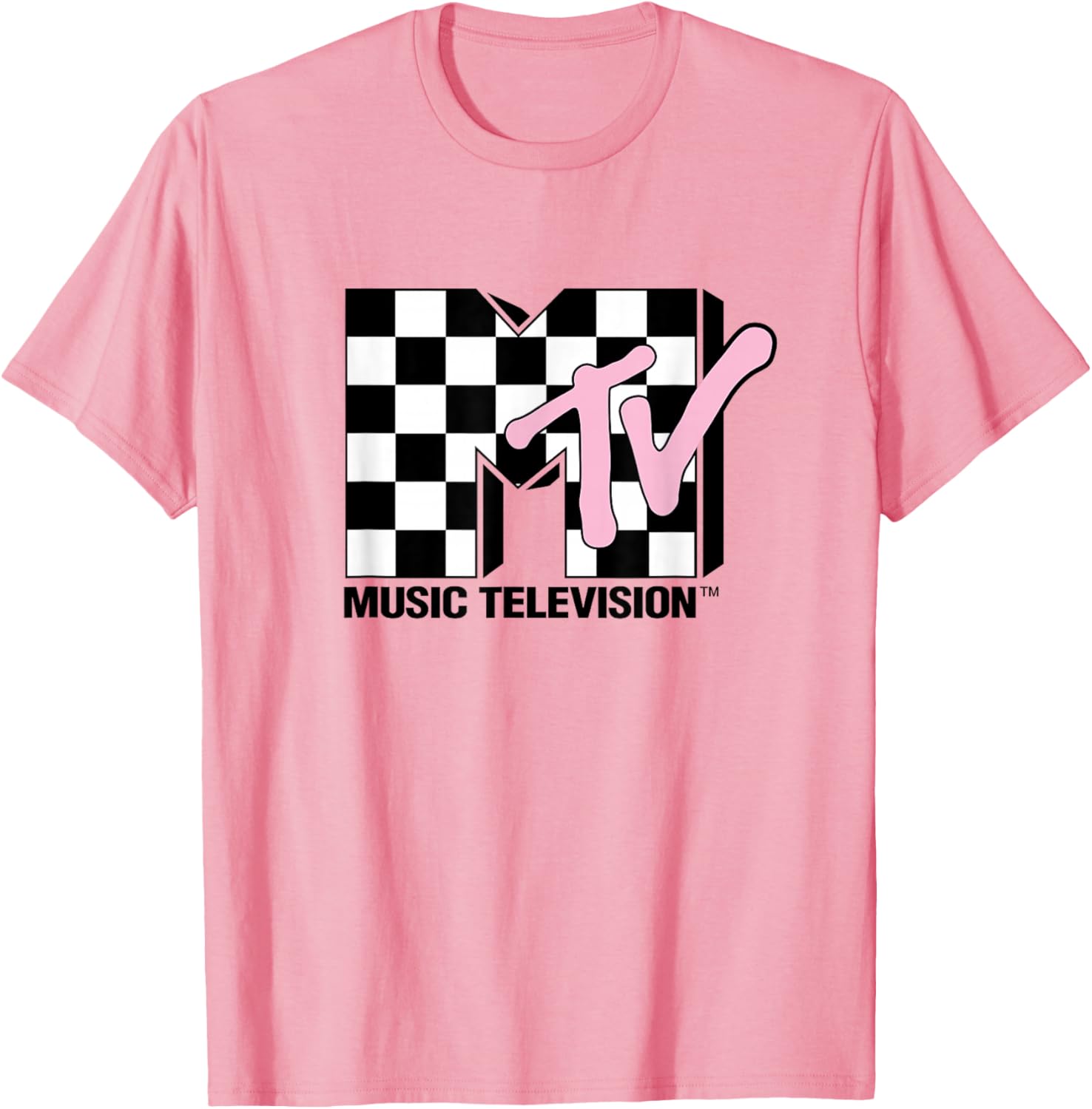 MTV Music Television Retro 80's Pink Neon Checkerboard Logo T-Shirt - 13