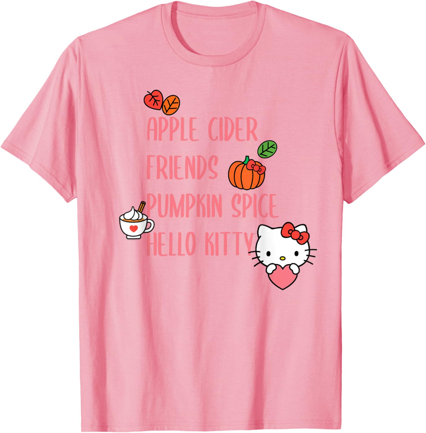 Cute Apple Cider Friends Pumpkin Spice Hello Kitty T-Shirt for Fall Fun - 14