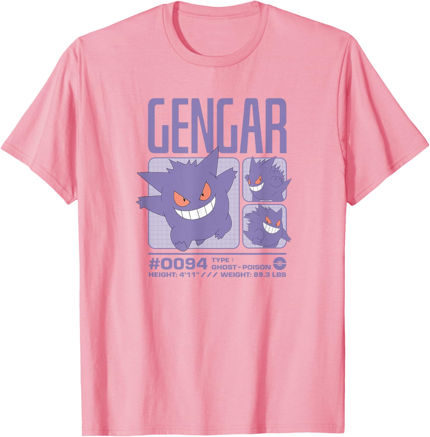 Gengar Pastel Stats Grid T-Shirt for Pokémon Fans - Stylish & Fun Design - 2