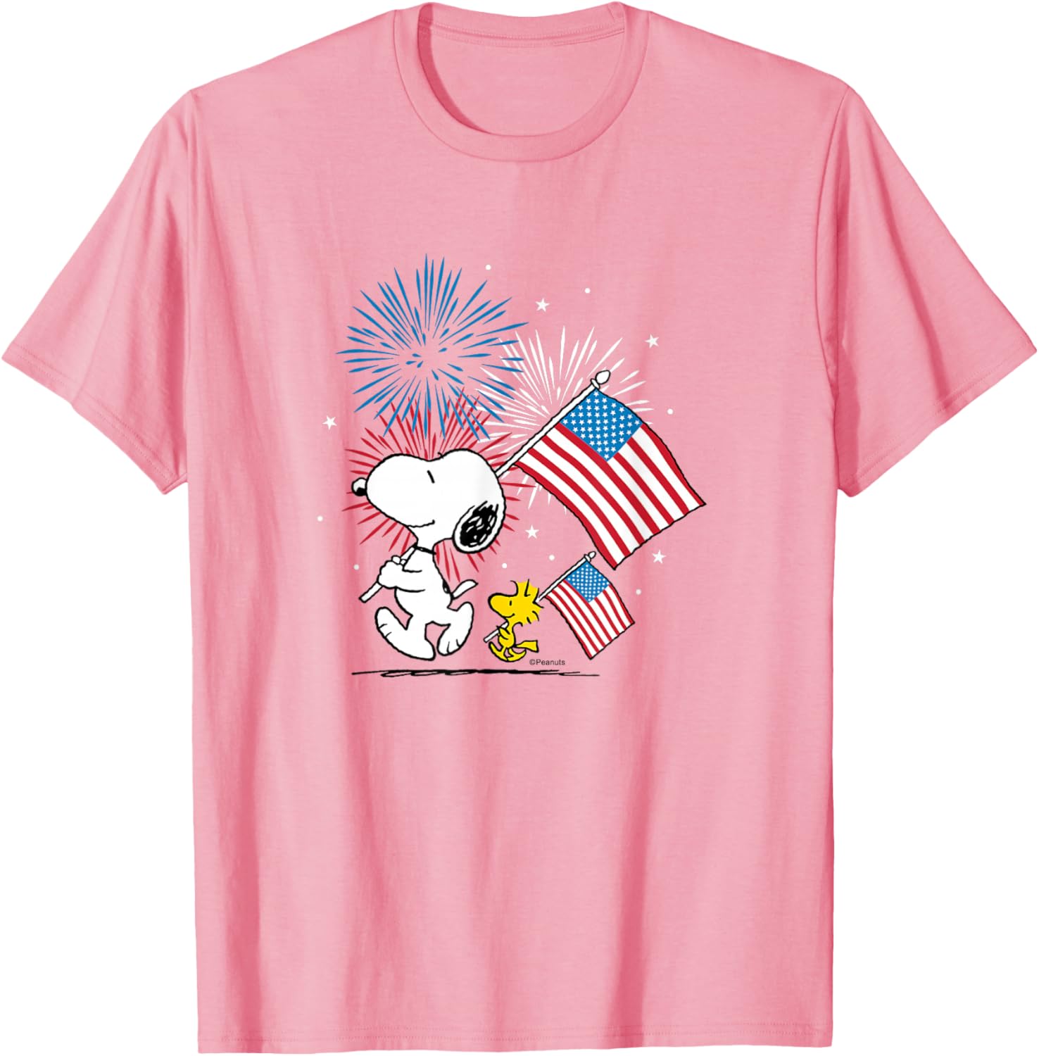 Snoopy and Woodstock American Flags Fireworks T-Shirt for Fun Celebrations - 8