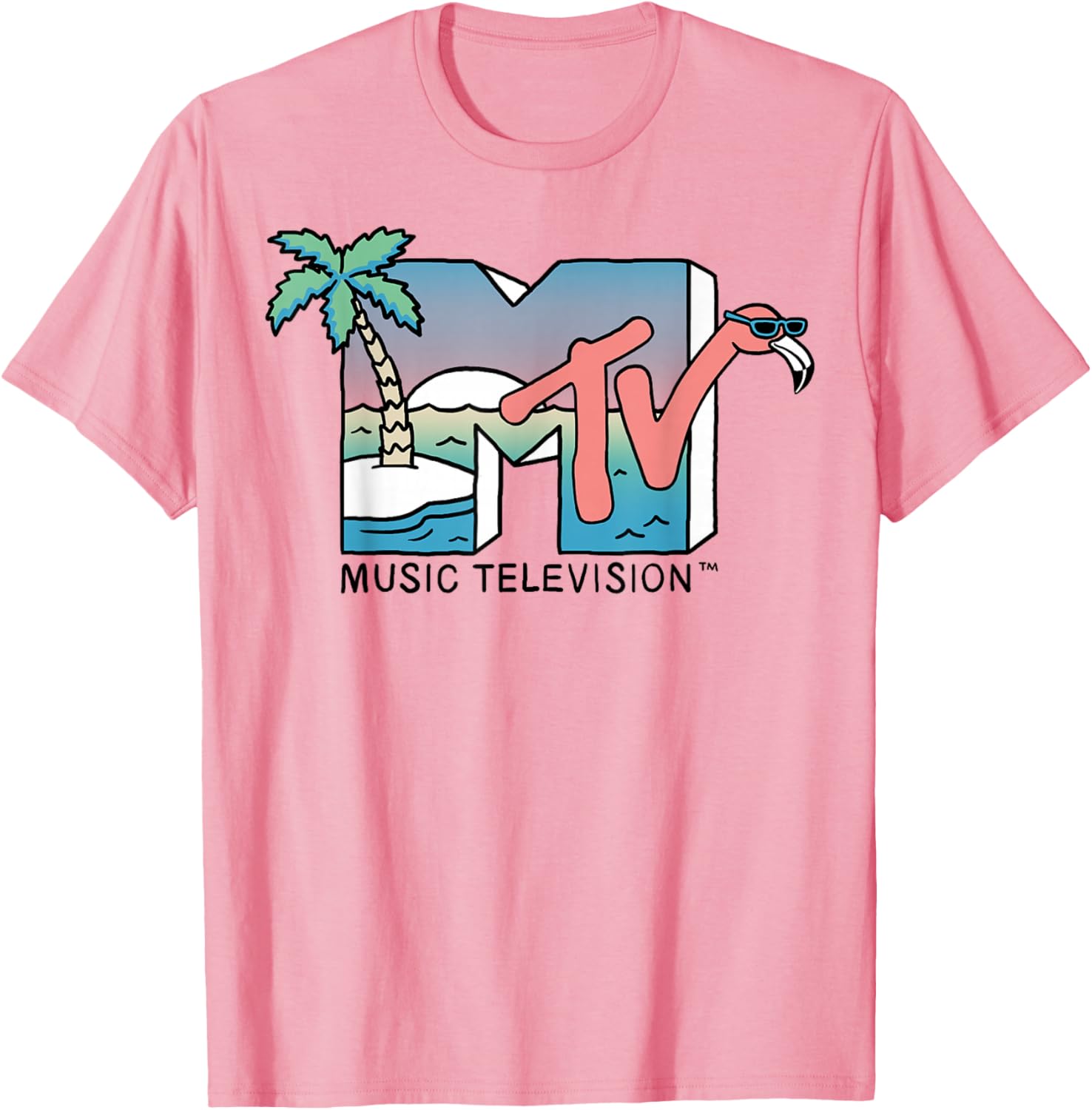 Vintage MTV Beach Island Flamingo Graphic T-Shirt for Casual Style - 2