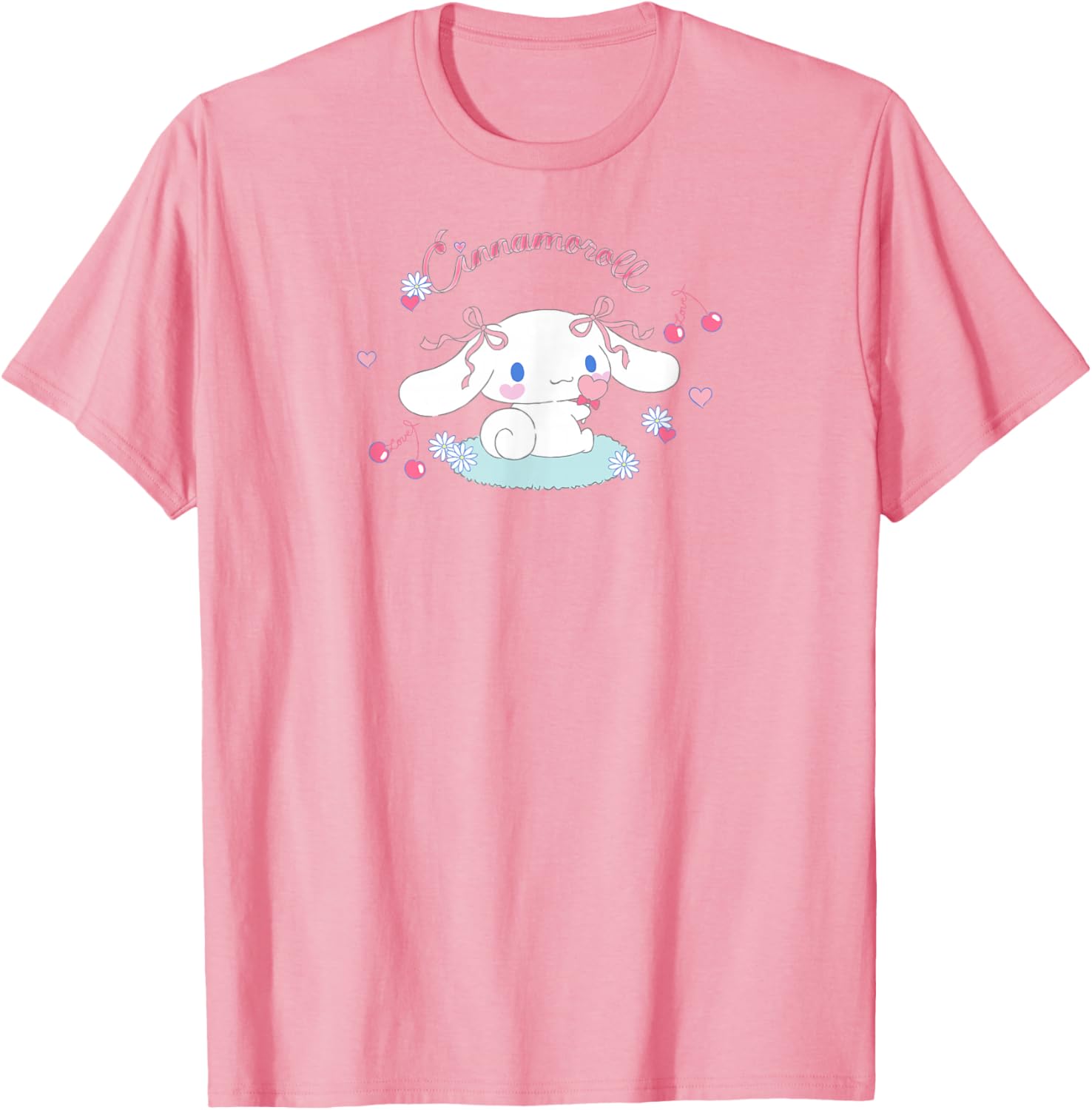 Cute SANRIO Cinnamoroll Cherry Love T-Shirt for All Seasons - White Small - 3