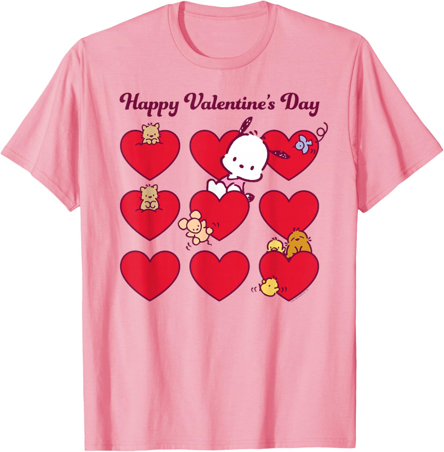Mademark Pochacco Valentine's Day T-Shirt Unisex Grey Short Sleeve Small - 9