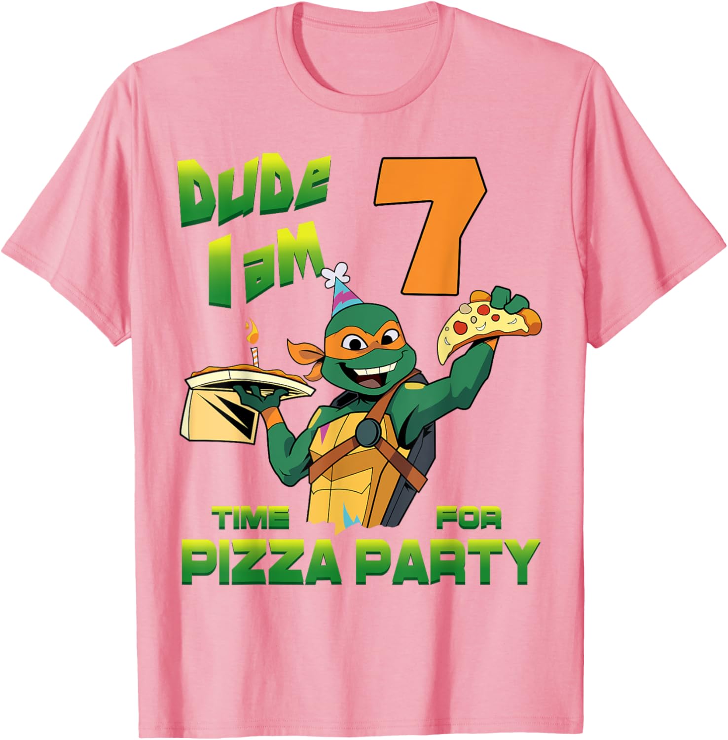 Mademark TMNT Birthday T-Shirt for Kids - Mikey Pizza Party 7 Years Old - 14
