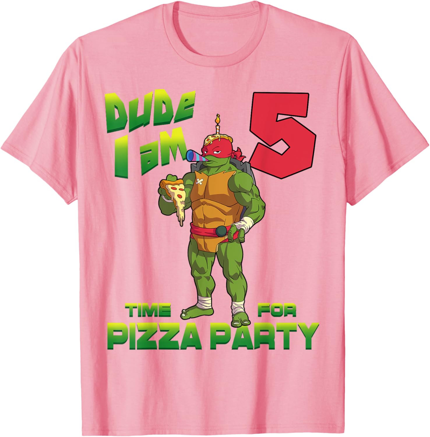 TMNT Raphael Pizza Birthday T-Shirt for 5 Year Old Party Fun - 5