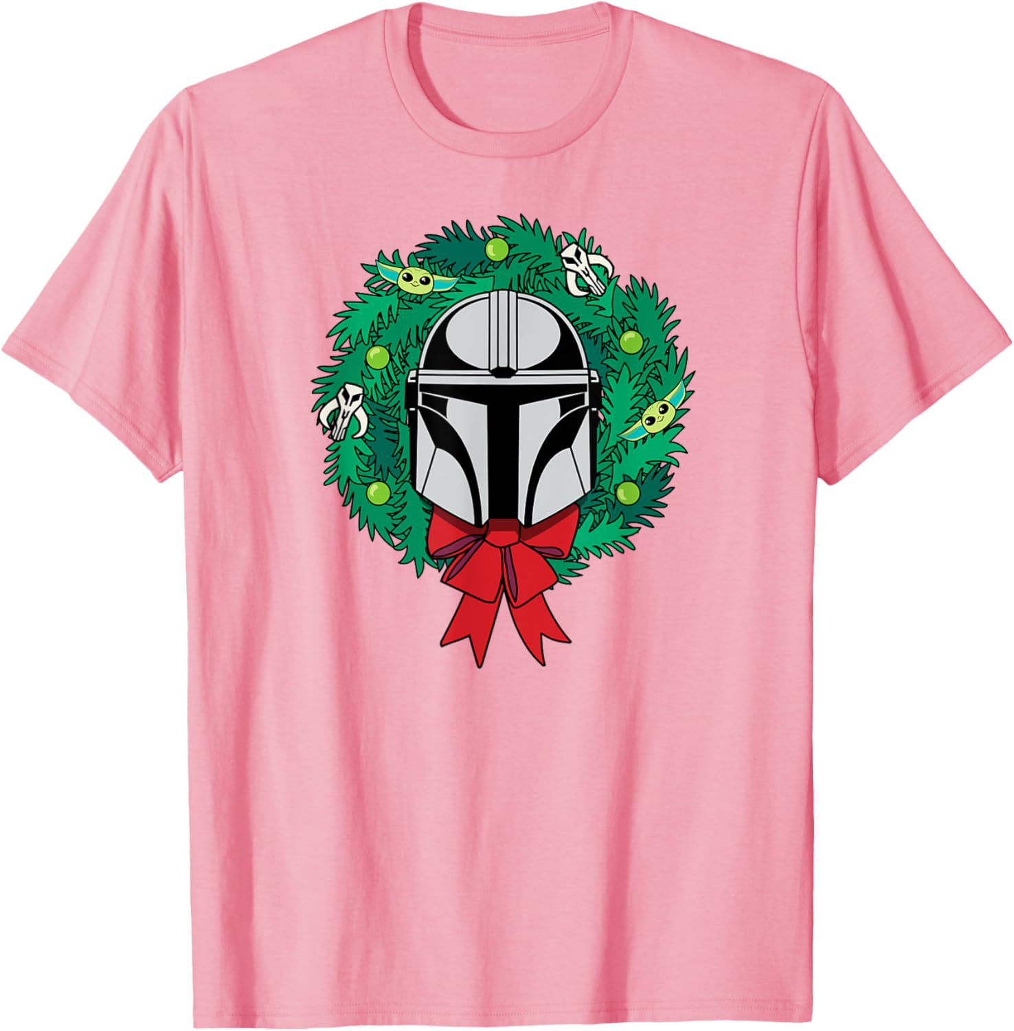 Mandalorian Helmet Christmas Wreath T-Shirt for Holiday Cheer - 4