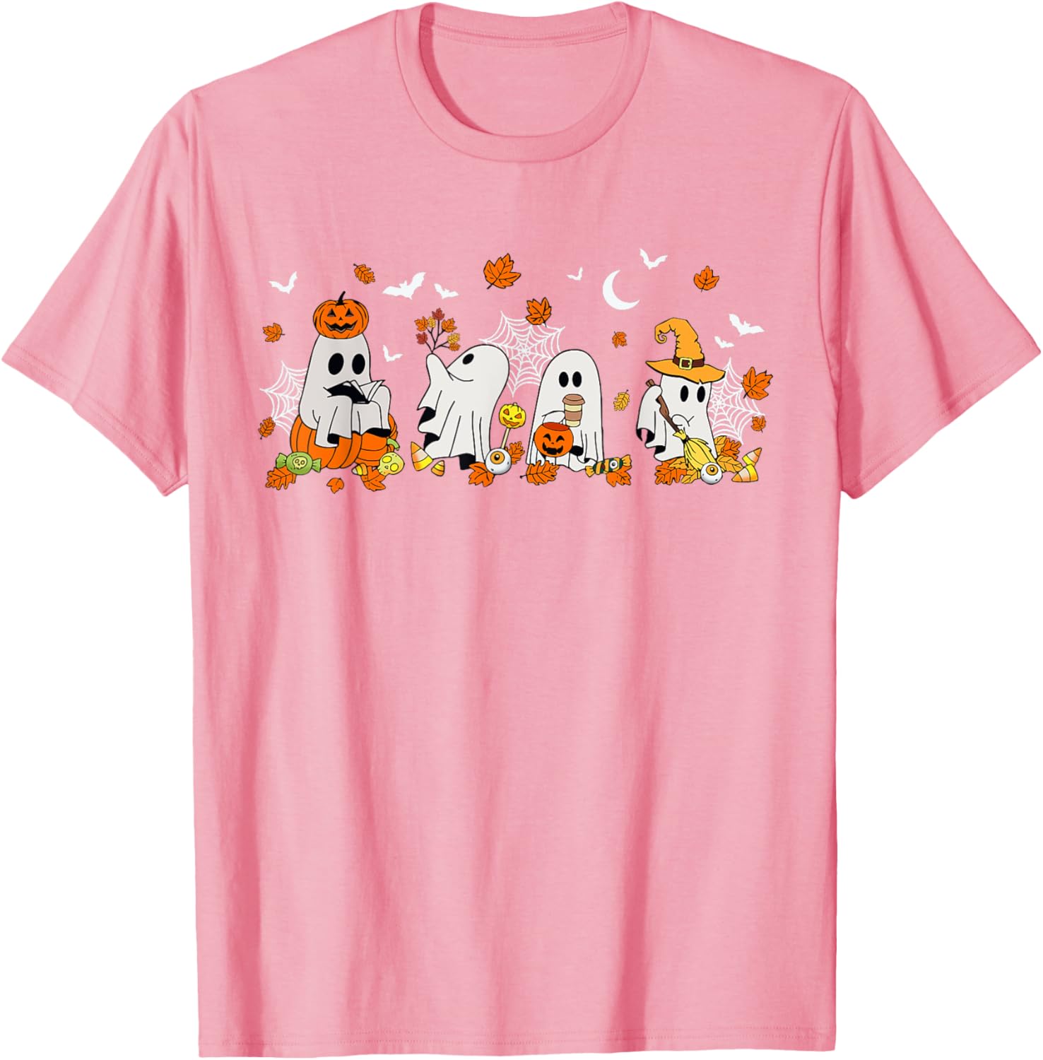 Cute Ghost Drinking Coffee Halloween Fall Book Reading T-Shirt for All - 8