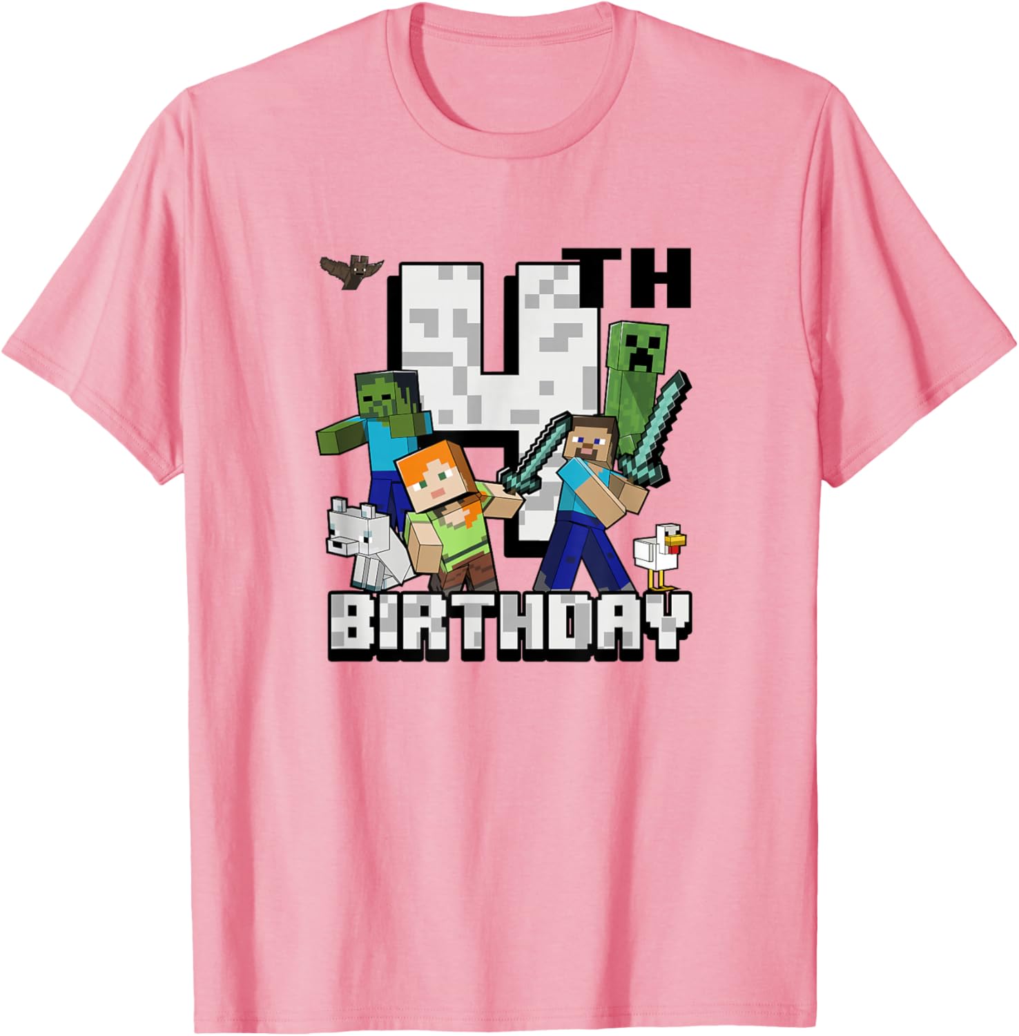 Minecraft Group Shot Happy 4th Birthday T-Shirt for Kids' Celebration - 8