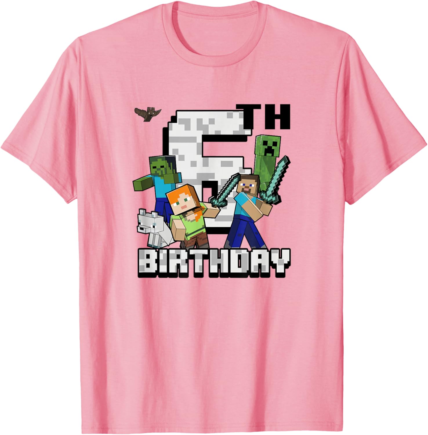 Minecraft Group Shot Happy 6th Birthday T-Shirt for Kids Fun Gift - 2