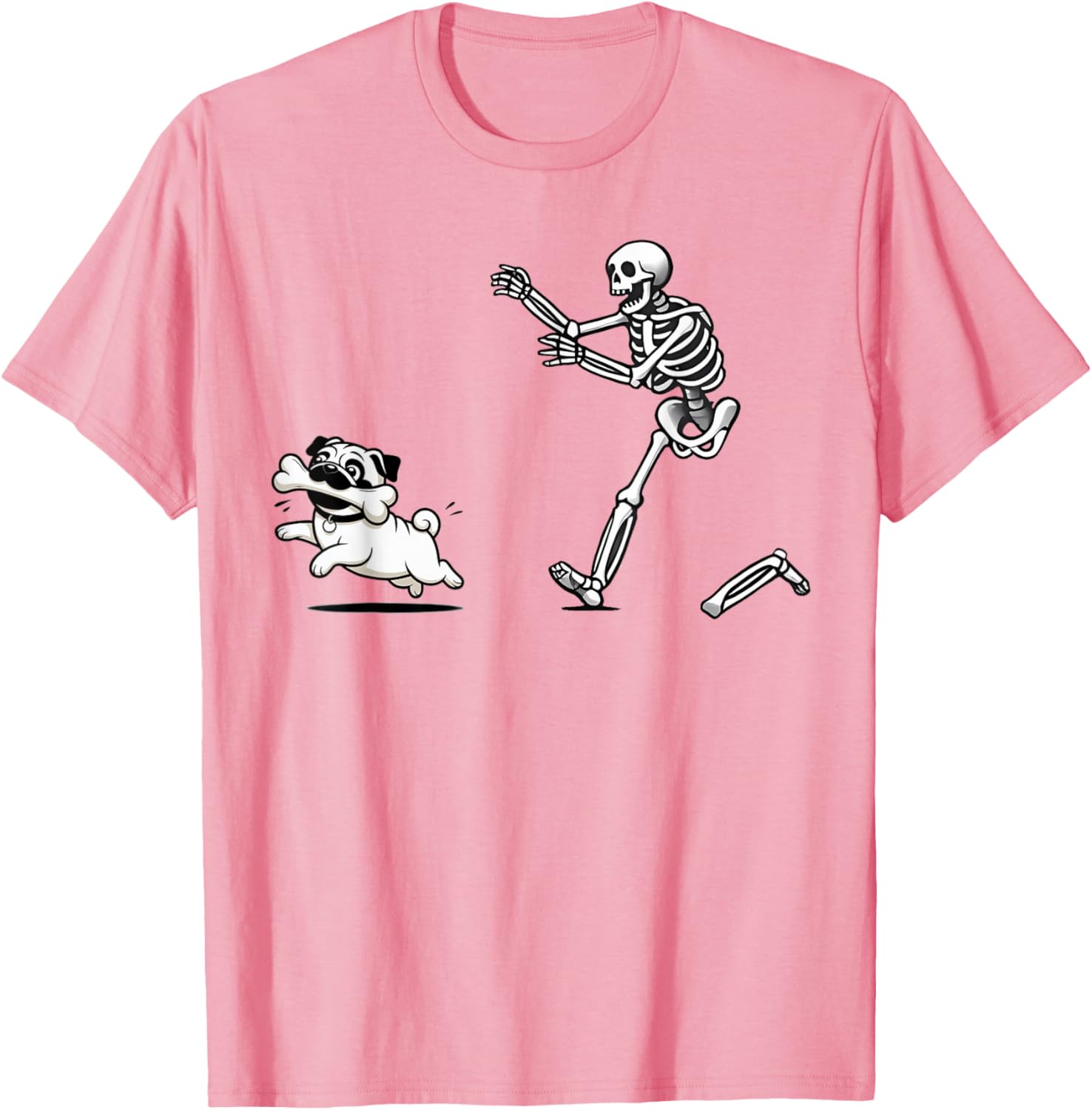 Funny Pug Stealing Bone from Skeleton T-Shirt for Dog Lovers - 3