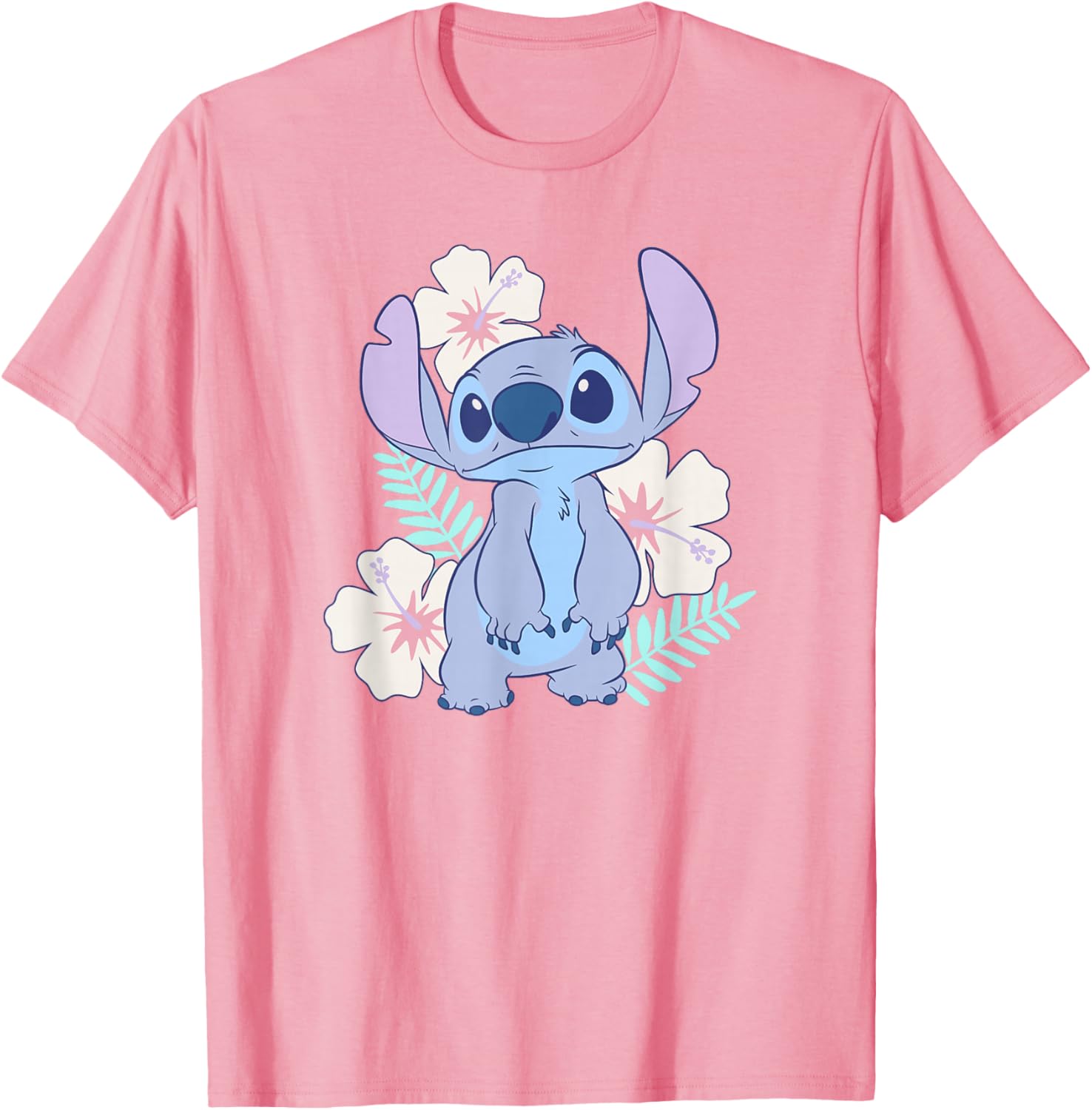 Cute Disney Lilo & Stitch Hawaiian Flowers Portrait T-Shirt for Fun Style - 5