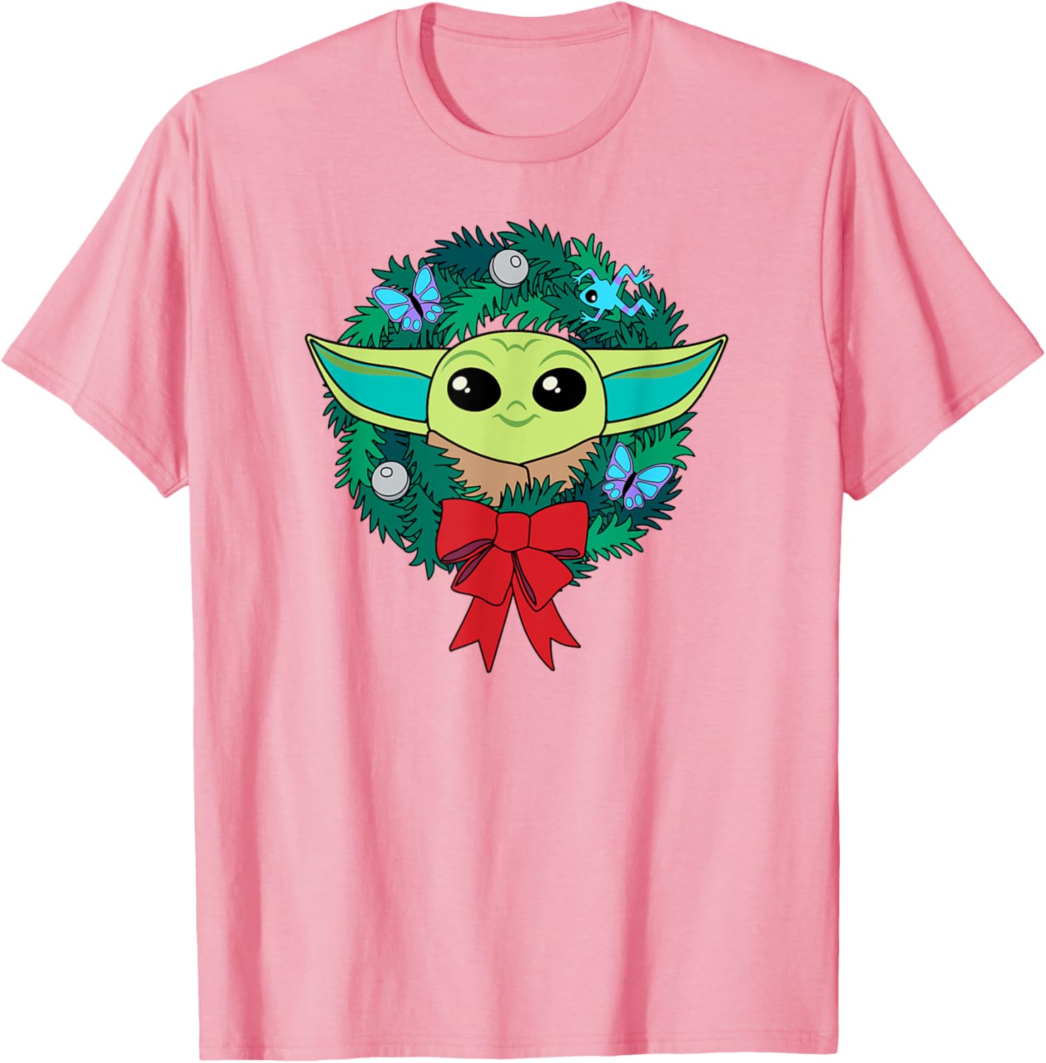 Mandalorian Grogu Holiday Wreath T-Shirt for Festive Fans - 7