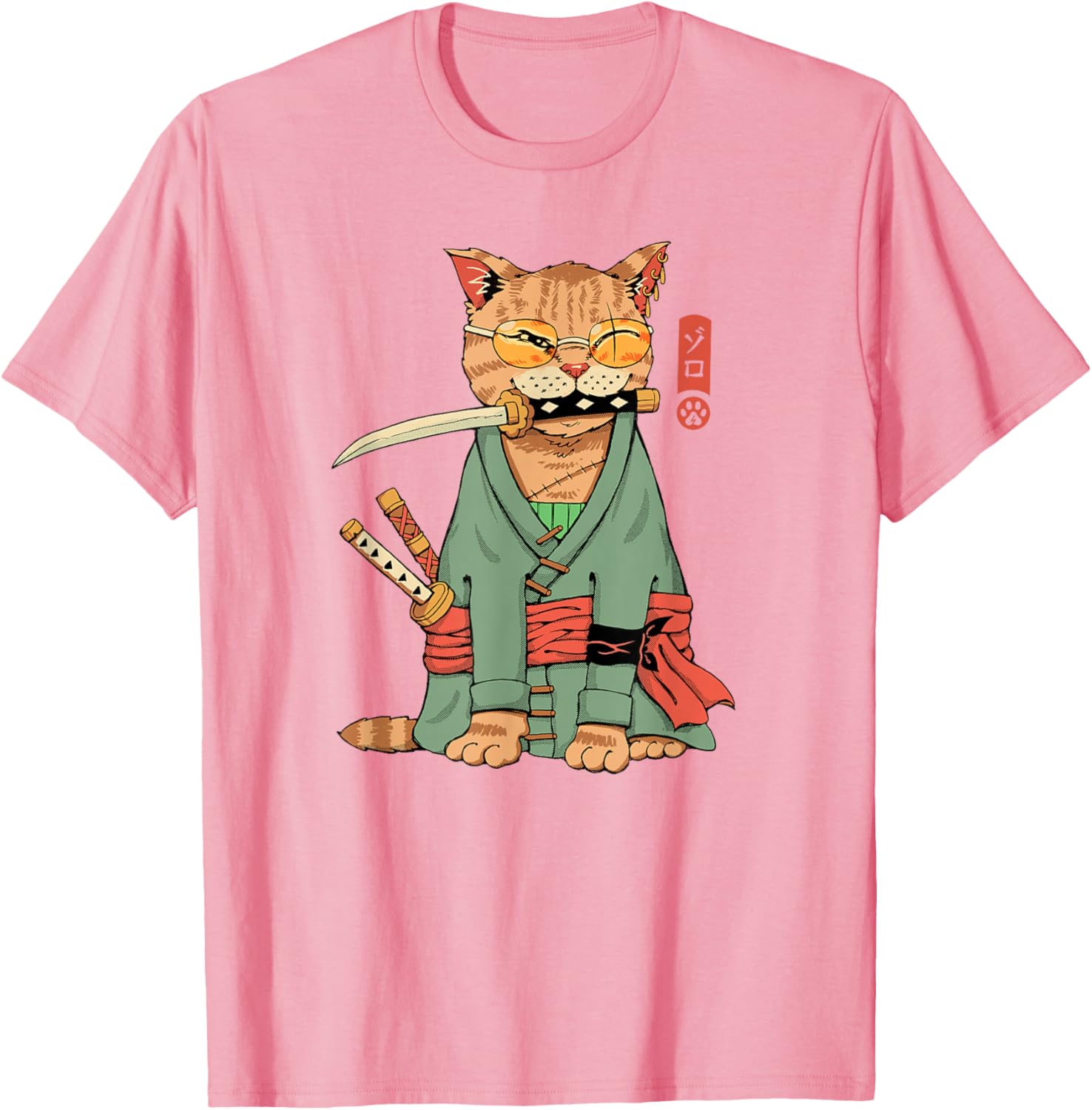 Cool Zoro Cat Warrior T-Shirt for Cat Lovers - Fun Cartoon Design - 19