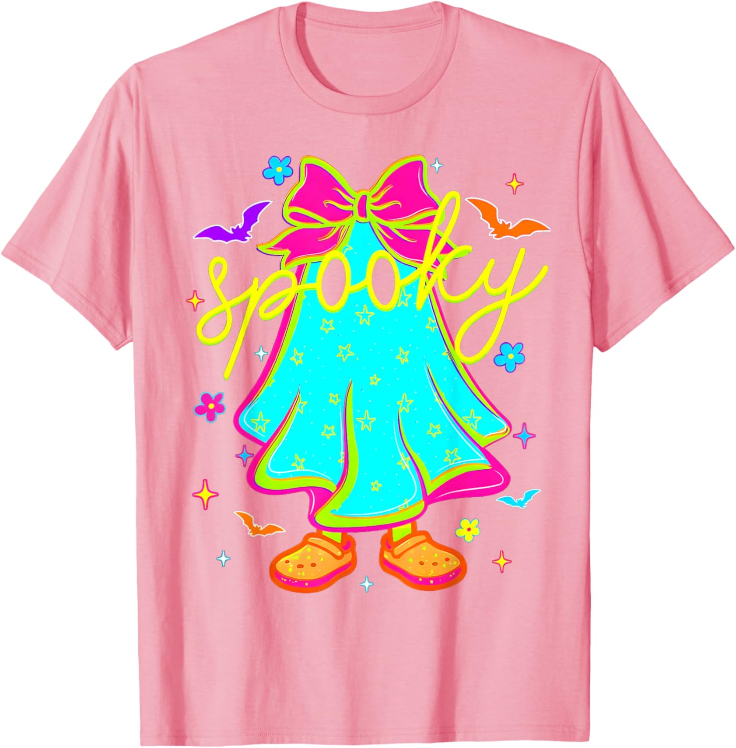 Colorful Ghost Bow T-Shirt for Women - Fun Halloween Apparel - 5
