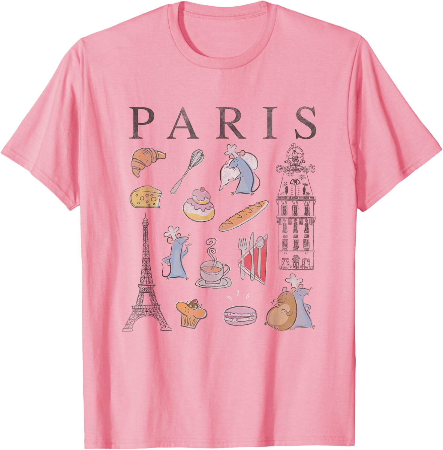 Disney Pixar Ratatouille Retro T-Shirt Collage of Paris Food & Places - 6