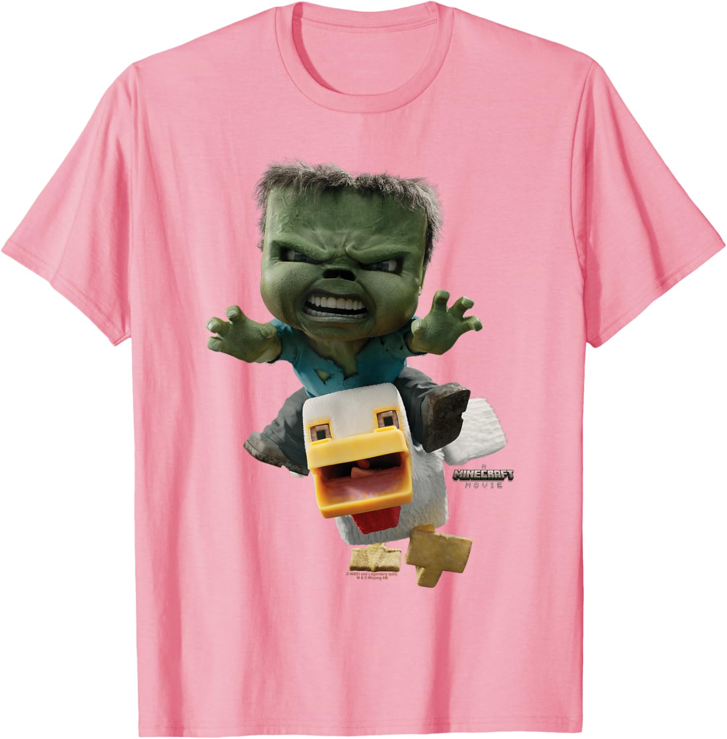 Cool Minecraft Movie Chicken Jockey Baby Zombie Attack T-Shirt for Kids - 17