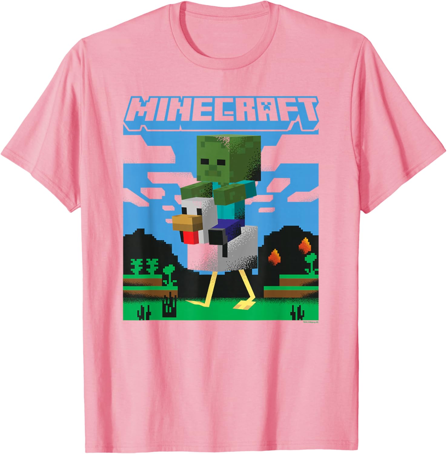 Minecraft Chicken Jockey Day Walk Poster T-Shirt for Gamers and Fans - 2