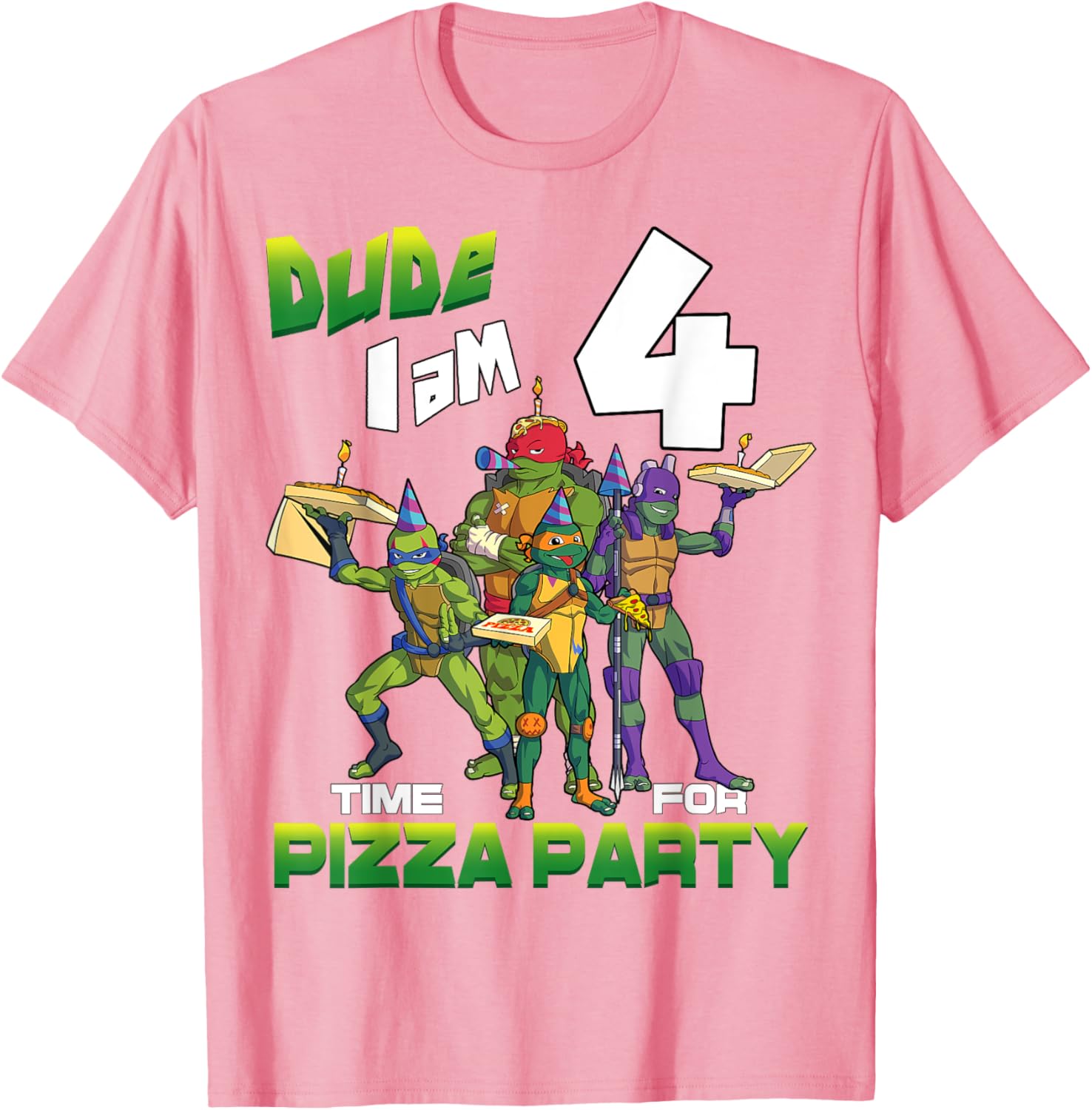 TMNT Dude I Am 4 Years Old Pizza Birthday Party T-Shirt for Kids - 4
