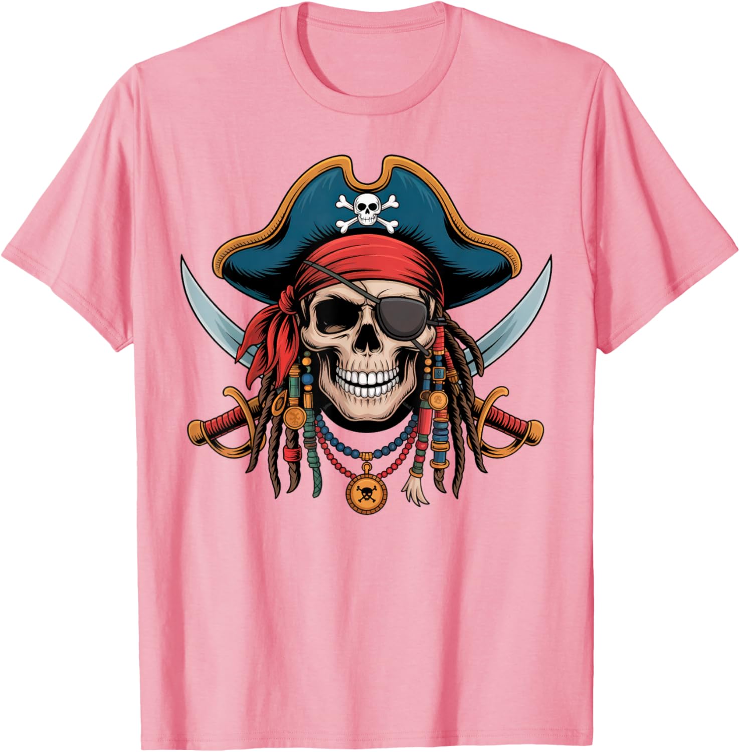 Pirate Skull and Crossbones Skeleton Halloween T-Shirt for Men and Boys - 4