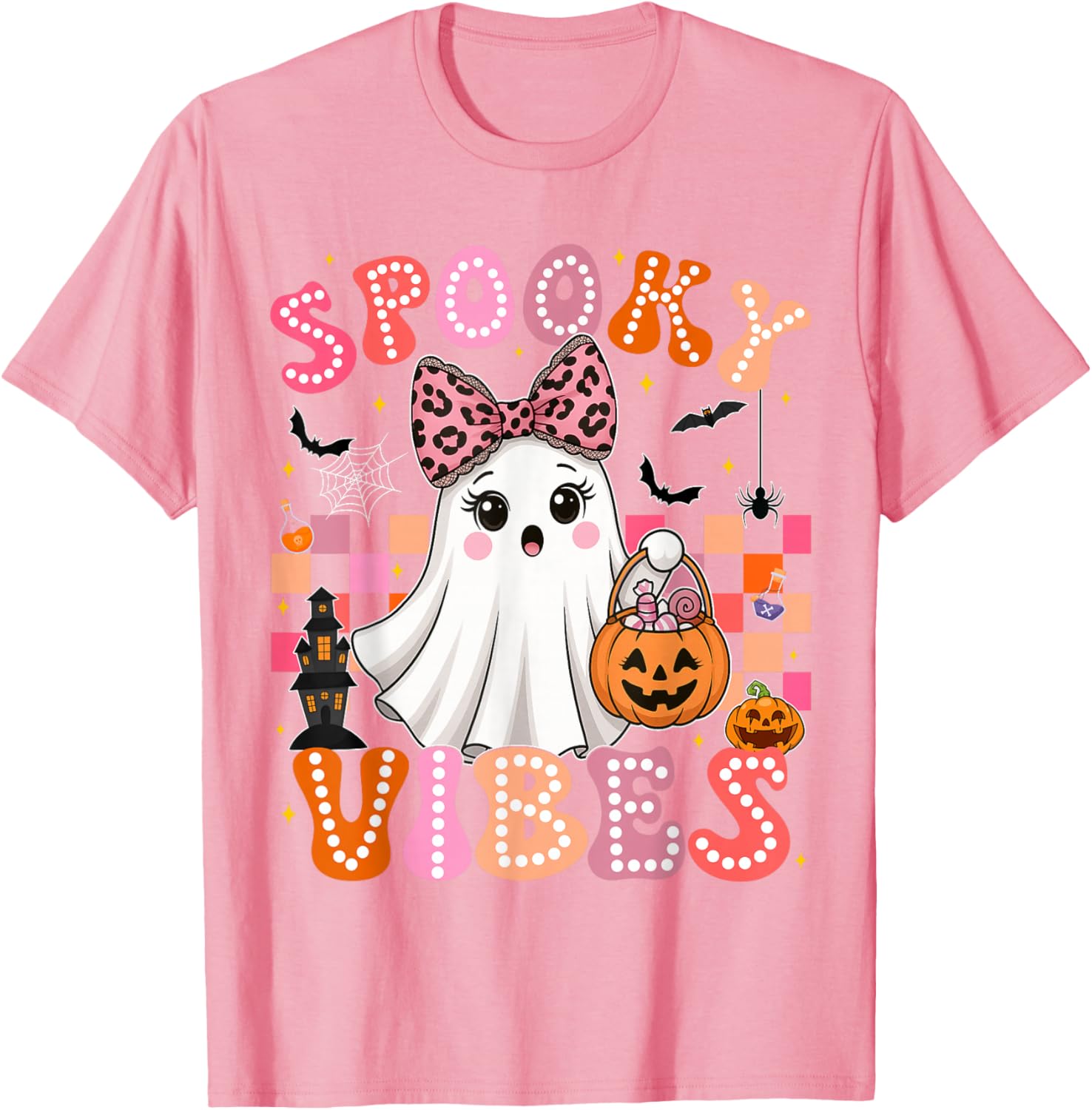 Groovy Spooky Vibes Cute Ghost Halloween T-Shirt for Girls - 27