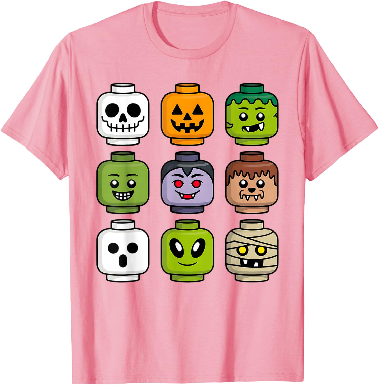 Halloween Building Brick T-Shirt for Boys with Pumpkin Ghost and Zombie Design - 8