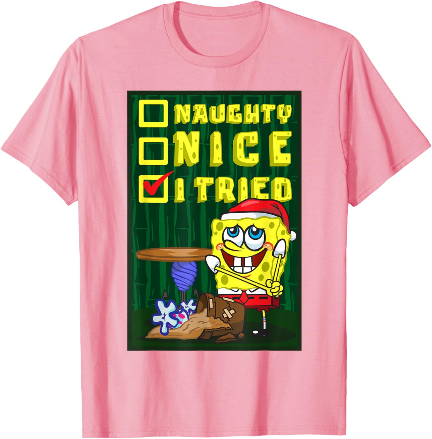 Mademark SpongeBob Christmas Santa's List Nice T-Shirt for Fun Holiday Wear - 8