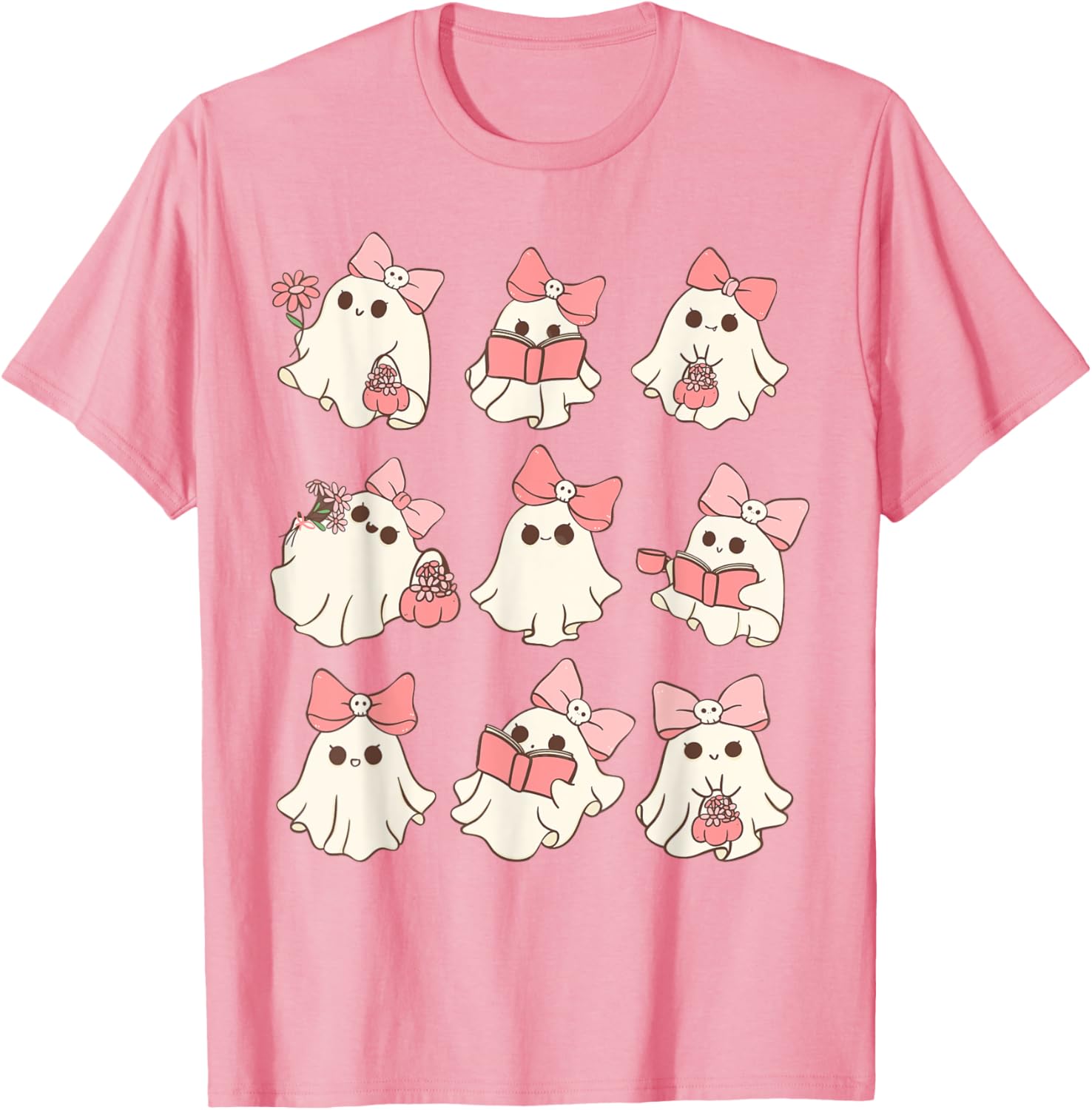 Pink Coquette Bow Ghost T-Shirt for Cute Halloween Spooky Season Fun - 20