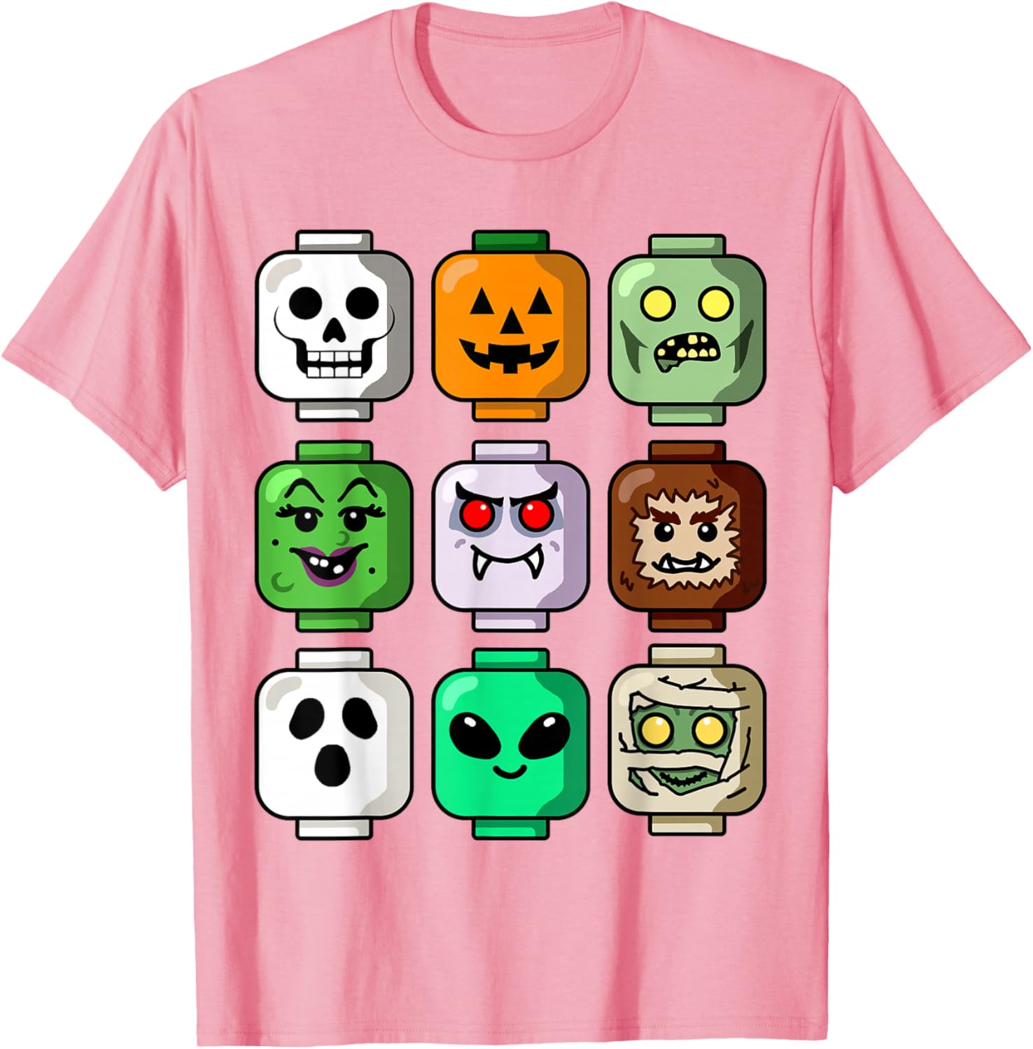 Halloween Building Brick Head T-Shirt for Boys - Pumpkin, Ghost & Zombie Design - 2