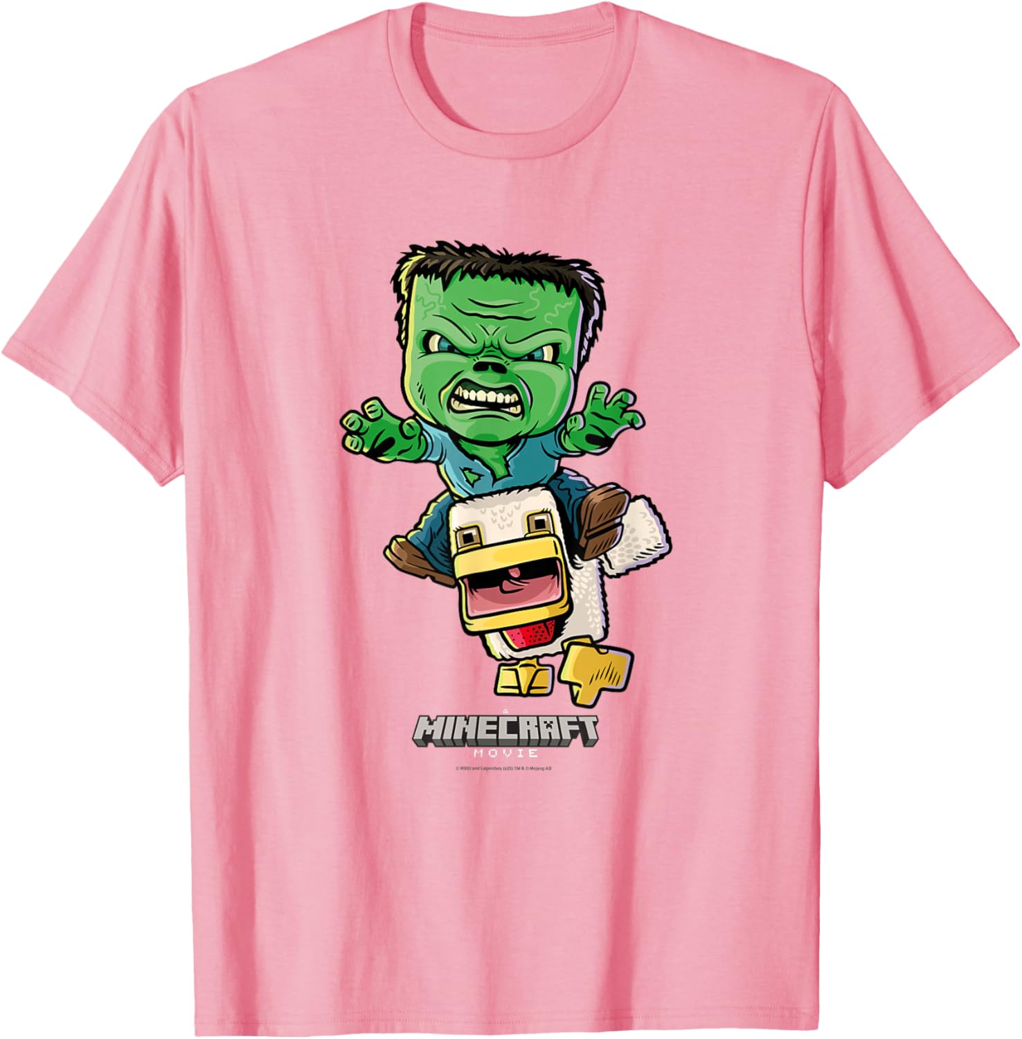 Minecraft Chicken Jockey Baby Zombie Animated T-Shirt for Kids and Fans - 15