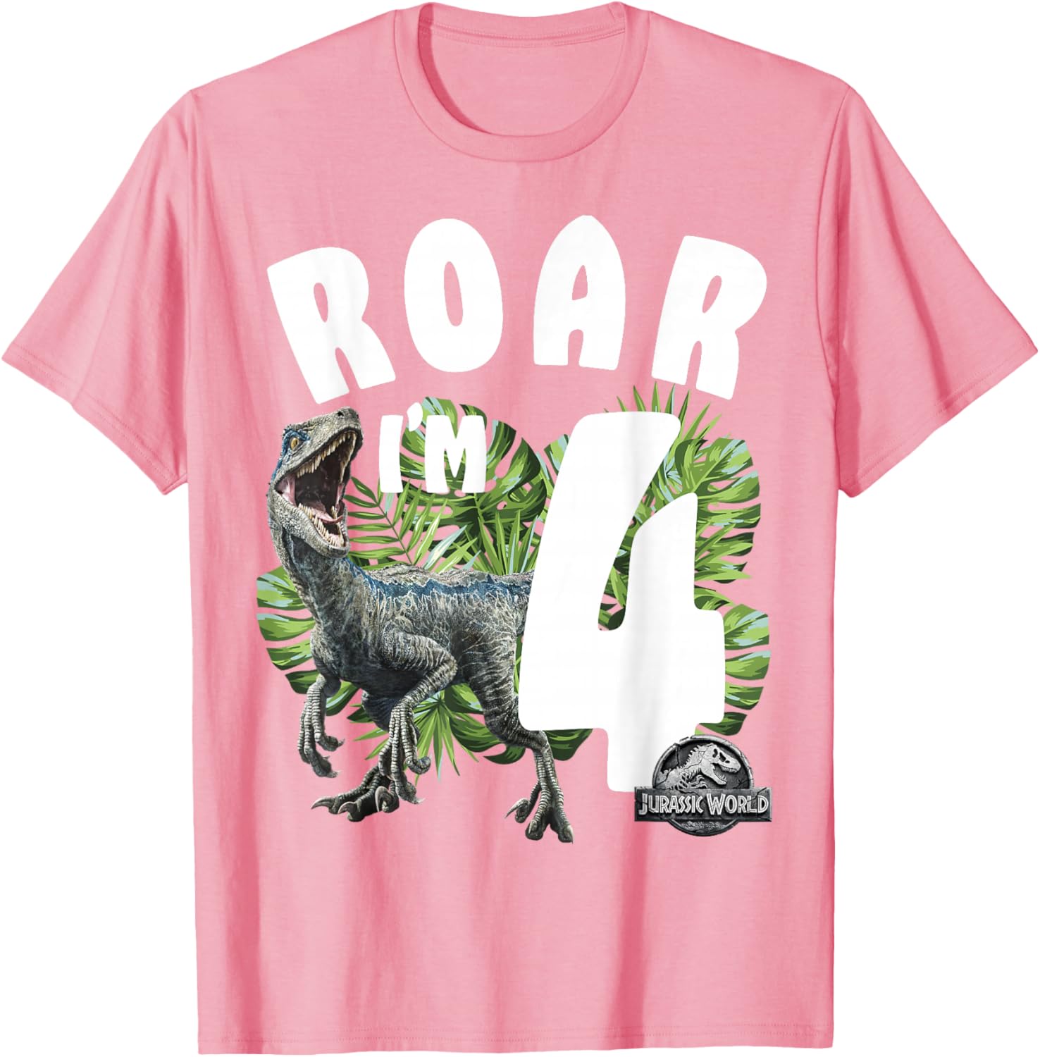 Jurassic World Raptor Roar I'm 4 T-Shirt for Kids Birthday Celebration - 1