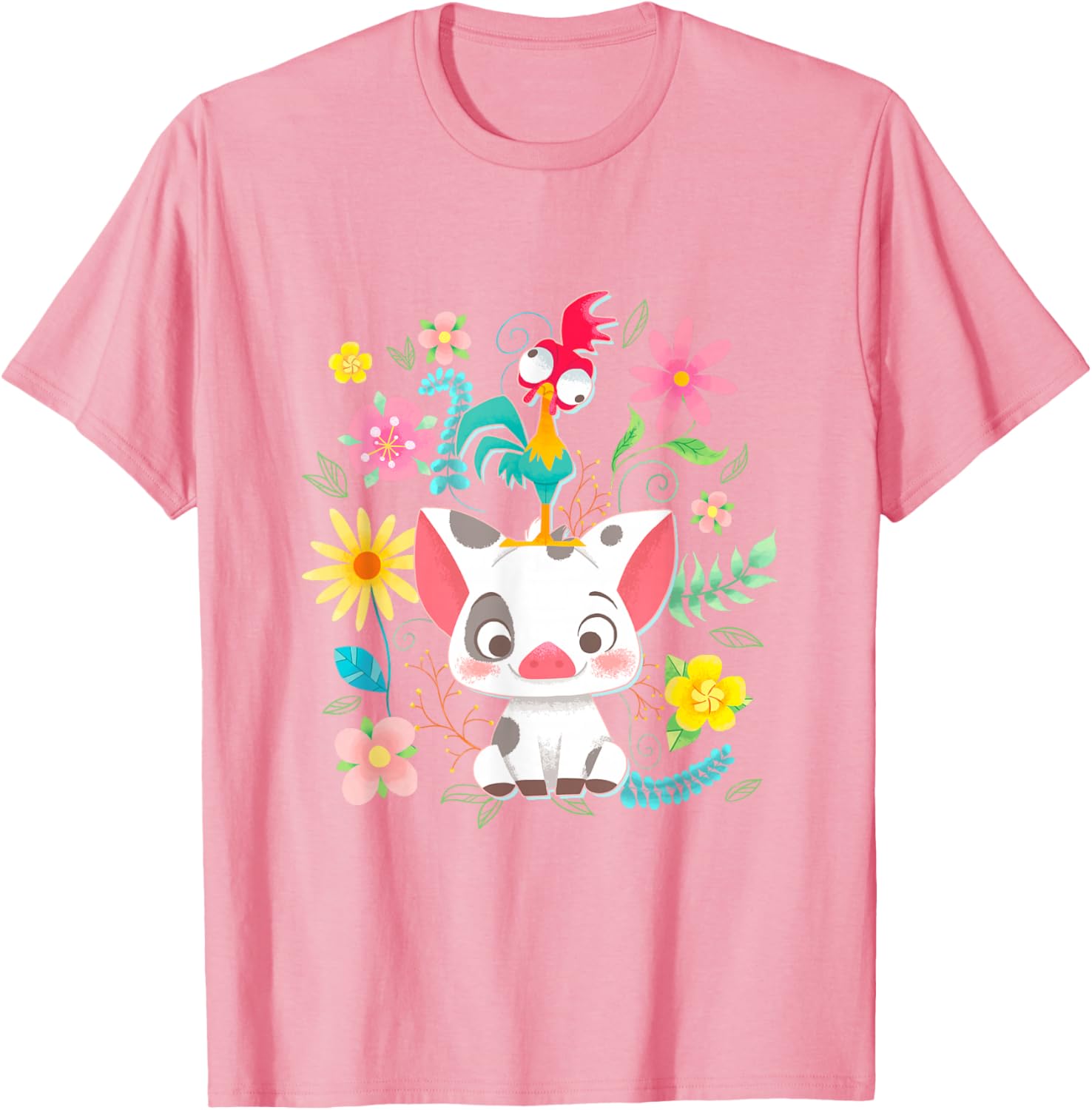 Disney Moana Pua Hei Hei Cute Floral Big Chest Poster T-Shirt for Fans - 8