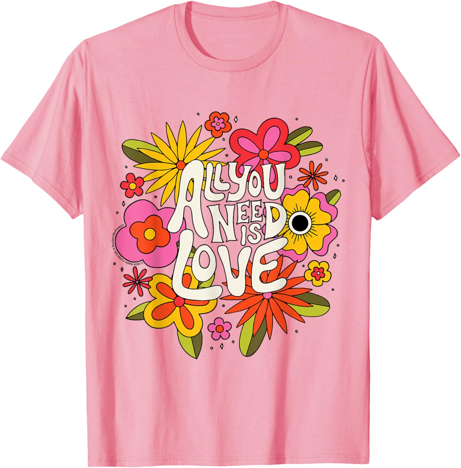 The Beatles All You Need Is Love Retro Floral T-Shirt for Music Lovers - 7