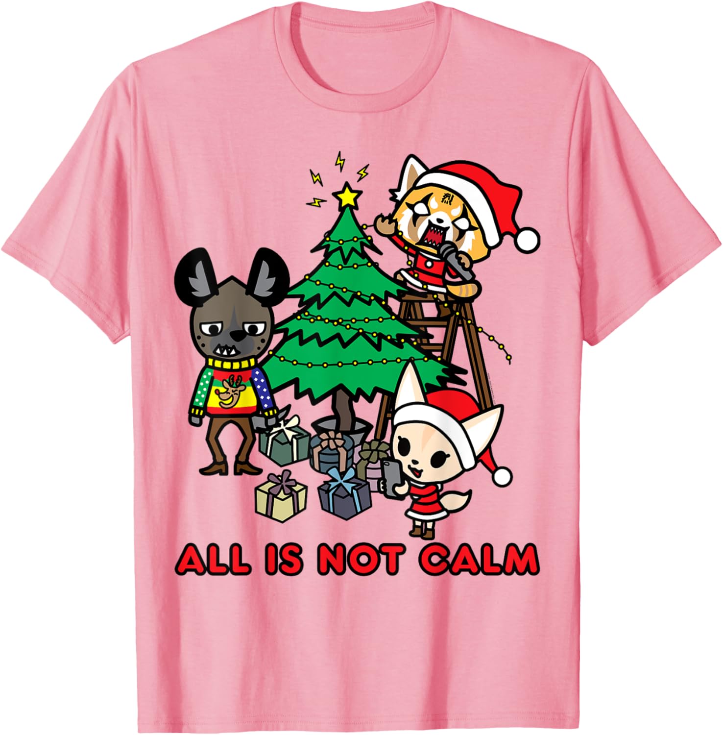 Aggretsuko Christmas T-Shirt All Is Not Calm Fun Holiday Apparel - 5