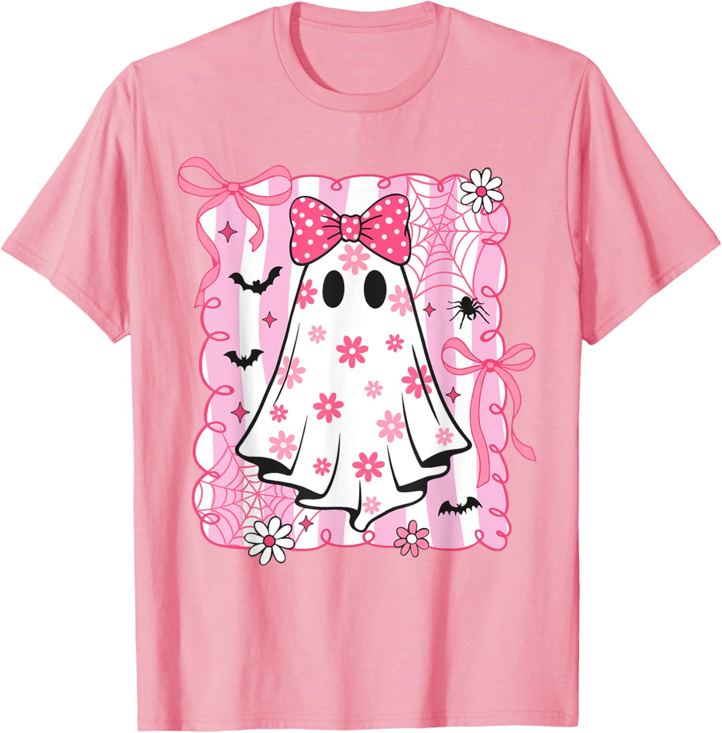 Spooky Vibes Pink Ghost T-Shirt for Women and Kids - Perfect Halloween Style - 3