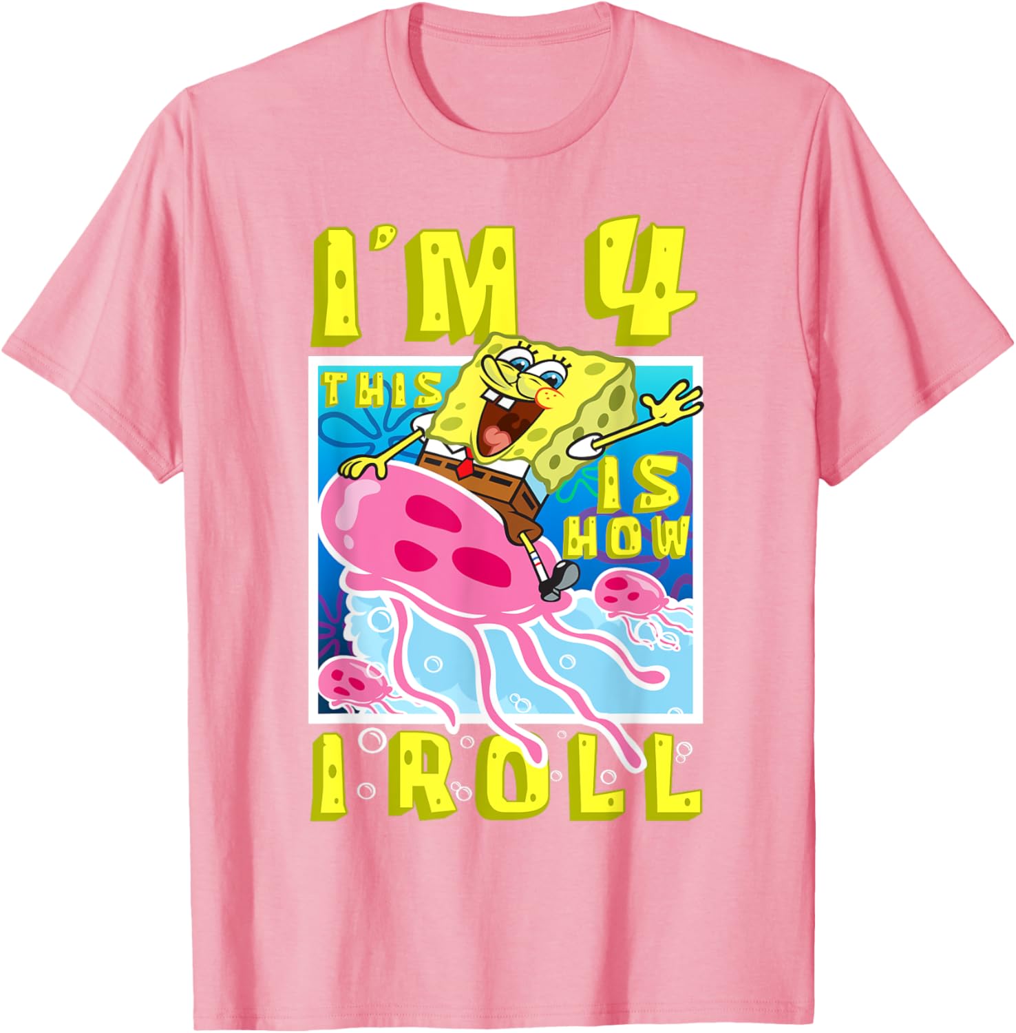 SpongeBob 4th Birthday T-Shirt Im 4 This Is How I Roll Kids Apparel - 5