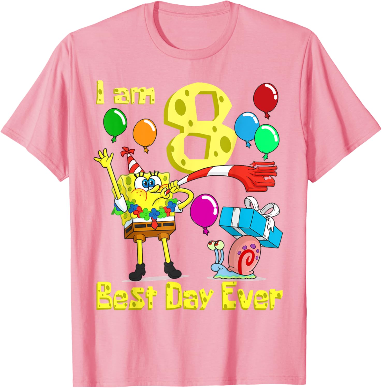 Mademark SpongeBob I Am 8 Years Old Birthday Party T-Shirt for Kids - 11