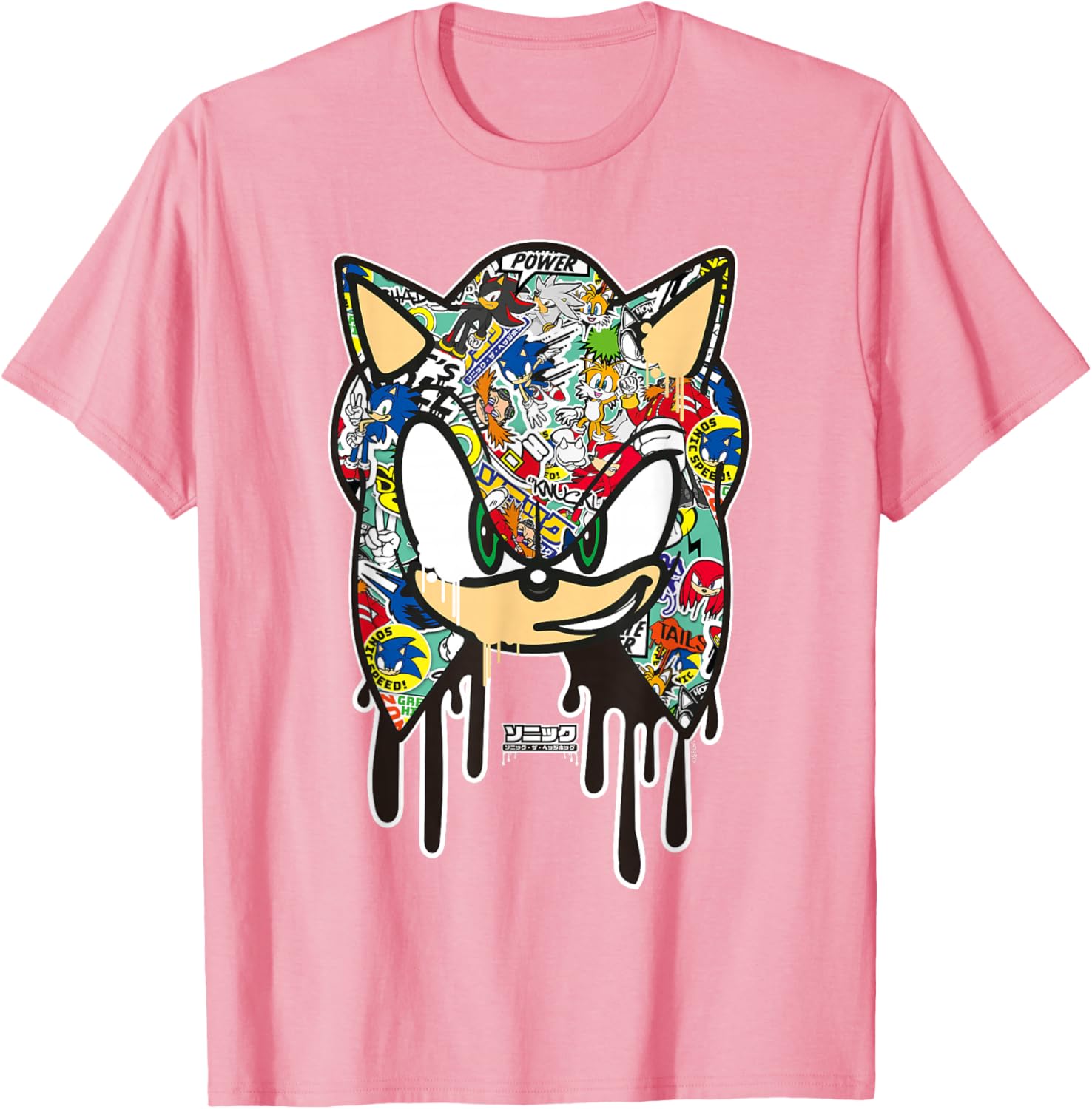 Sonic the Hedgehog Sticker T-Shirt for Fans of Cool Cartoon Style - 11