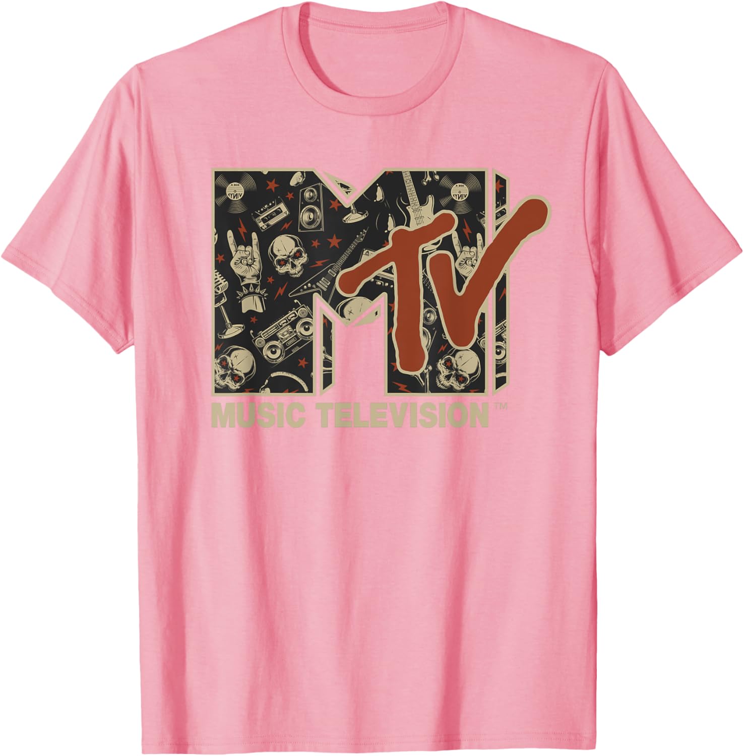 Mademark x MTV Vintage Rock n Roll Skull Guitar T-Shirt for Metal Fans - 8