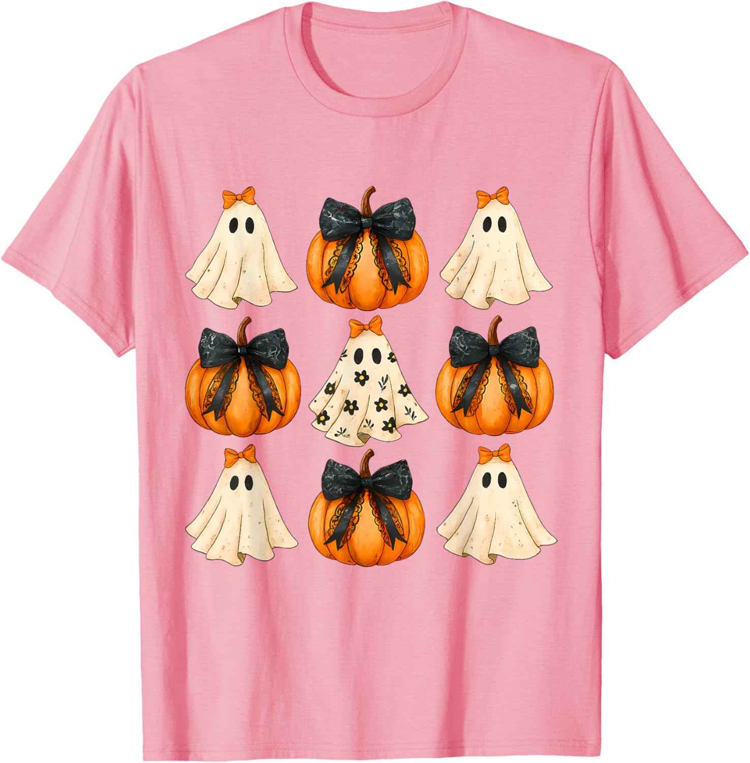 Cute Halloween Bow Pumpkin Ghost T-Shirt for Women and Girls - 3