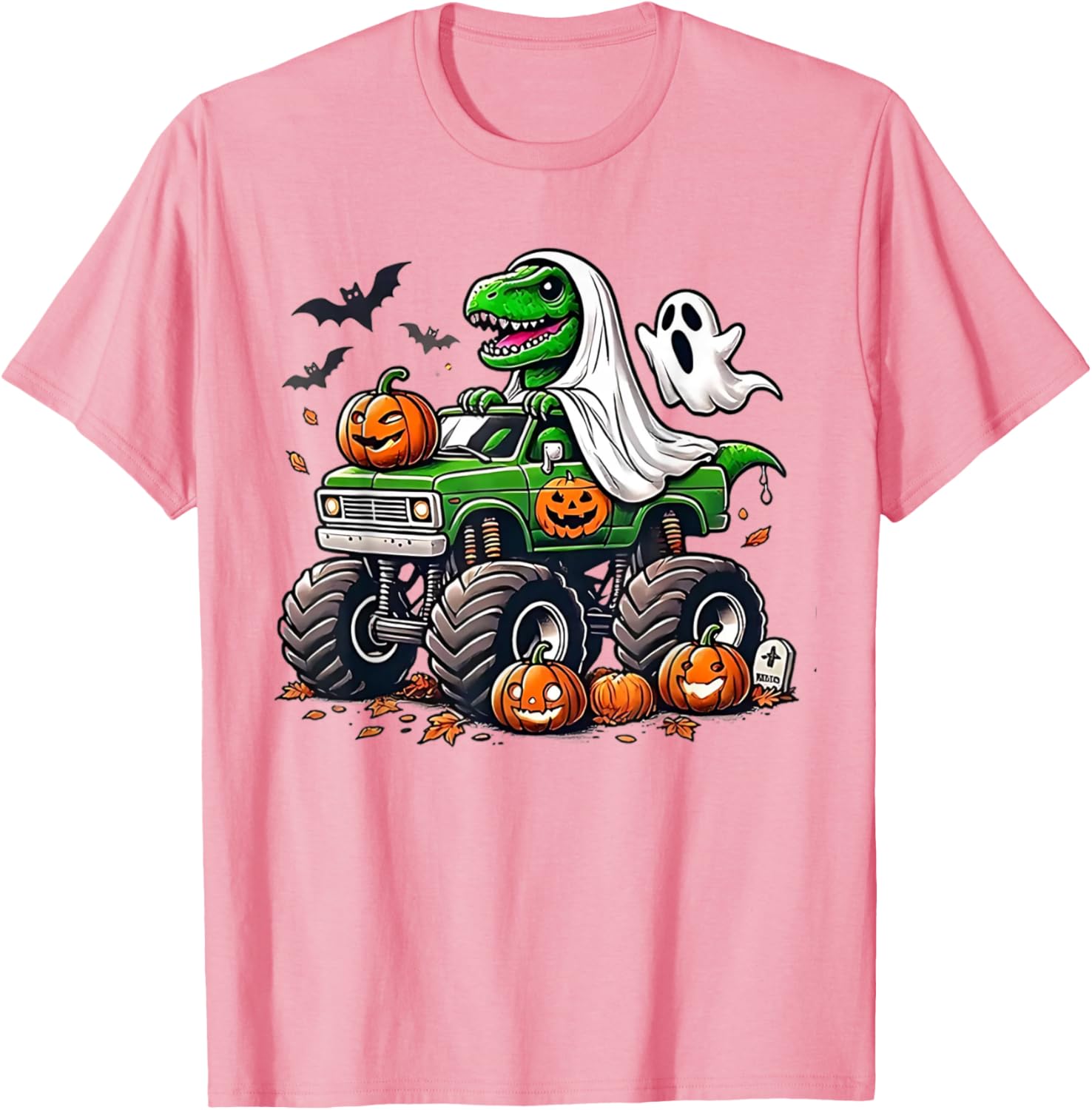 Orange Halloween Shirt for Boys Toddler Featuring Ghost and T Rex Design - 3